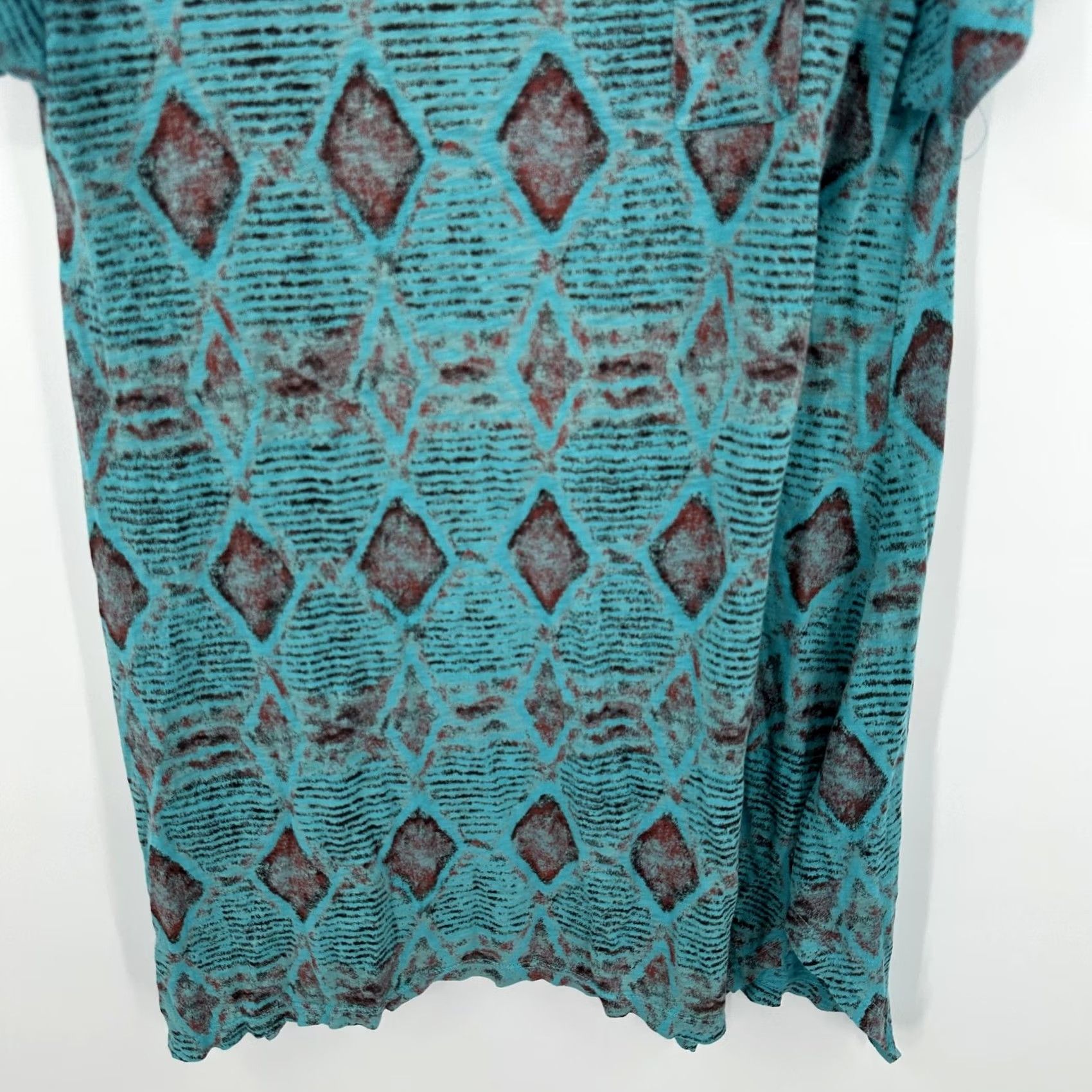 Vintage Fresh Produce Shirt Womens Medium Blue Geometric Diamond Print Boho Pocket Tunic Size M / US 6-8 / IT 42-44 - 3 Thumbnail