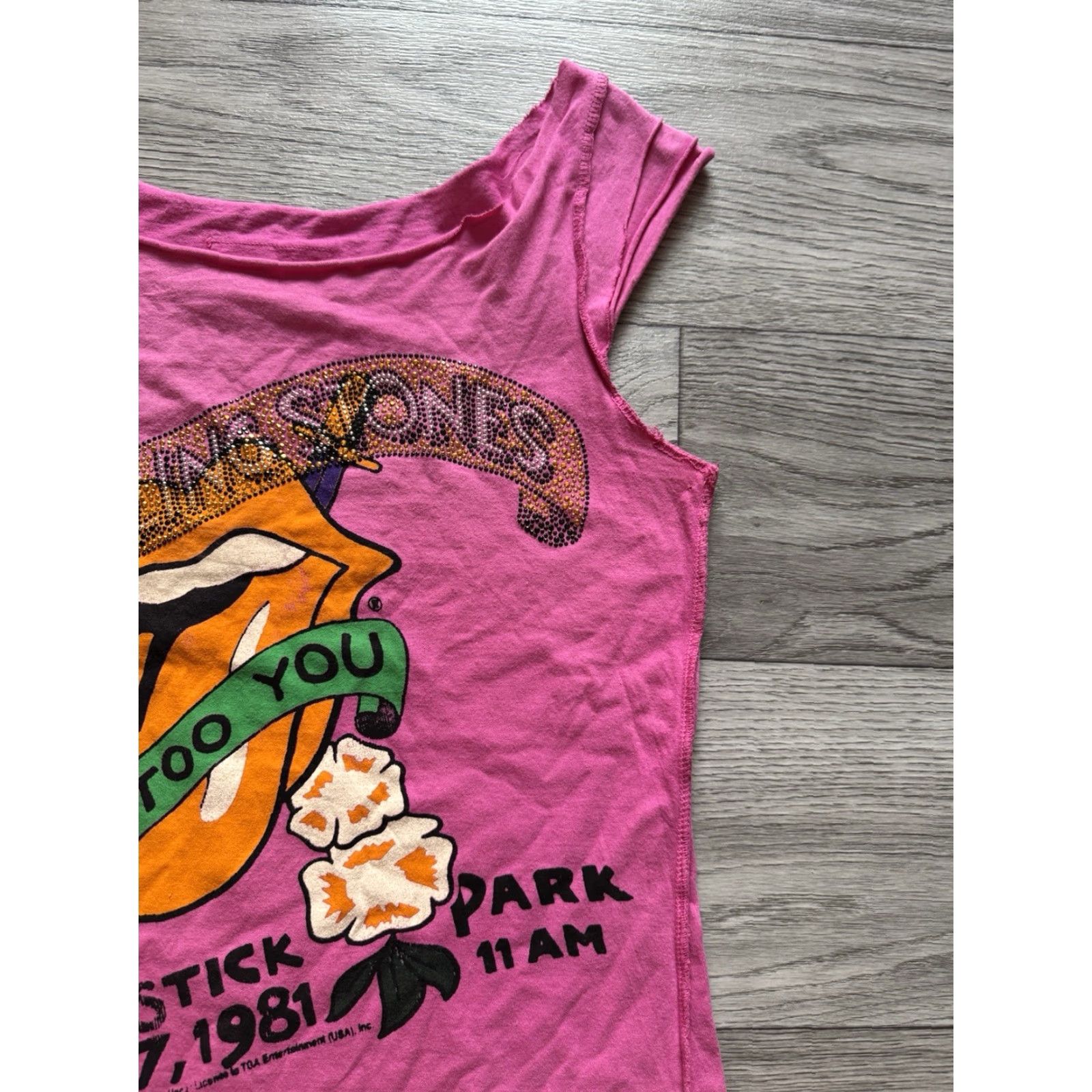 Pinko VINTAGE The Rolling Stones Tattoo You Women Tank Top Pink Rhinestones Amplified Tank S Small Pink Womens Size S / US 4 / IT 40 - 5 Thumbnail