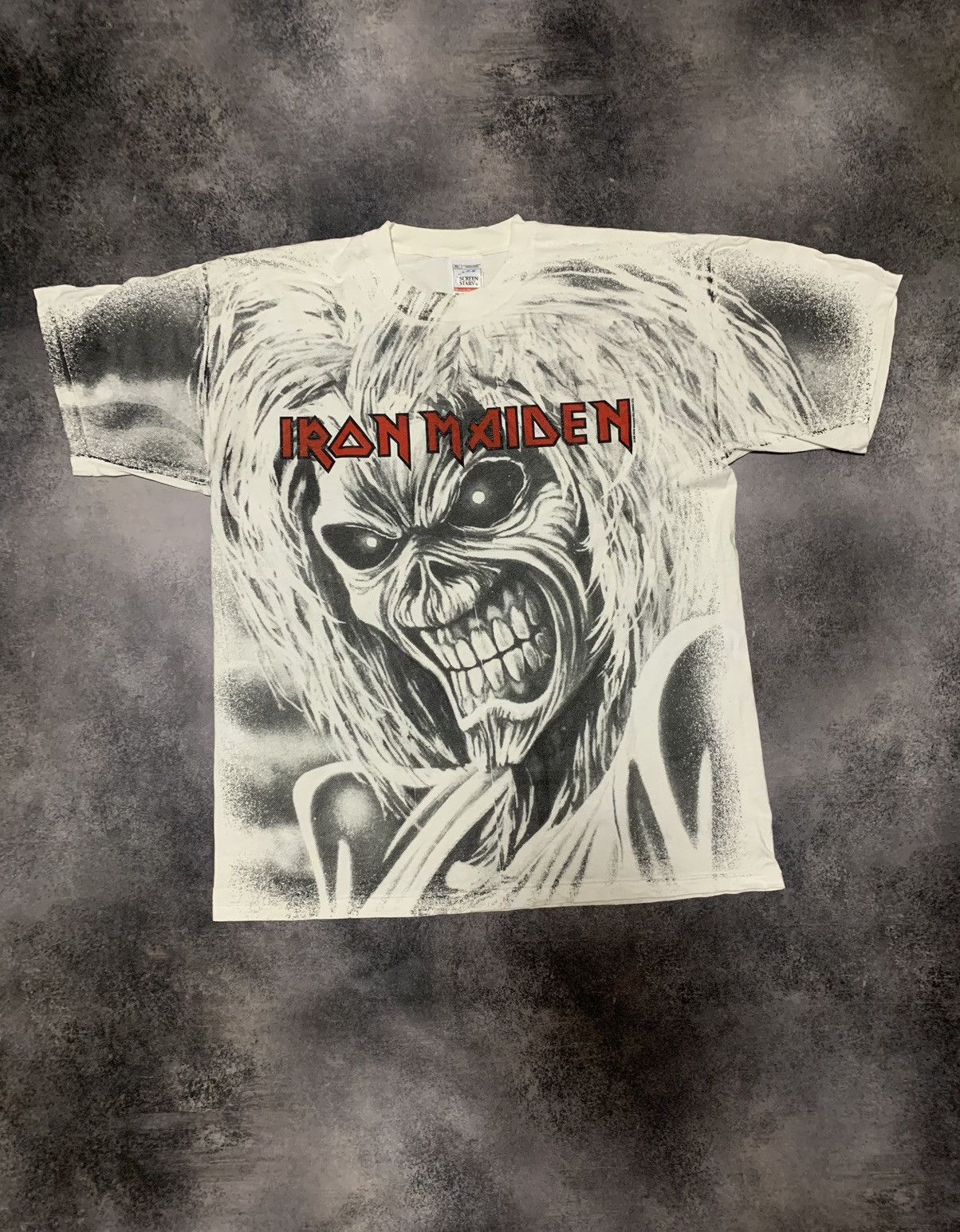 Band Tees × Iron Maiden × Vintage Rare 90s All Over Print Iron Maiden Vintage Tee shirt Size US XL / EU 56 / 4 - 1 Thumbnail