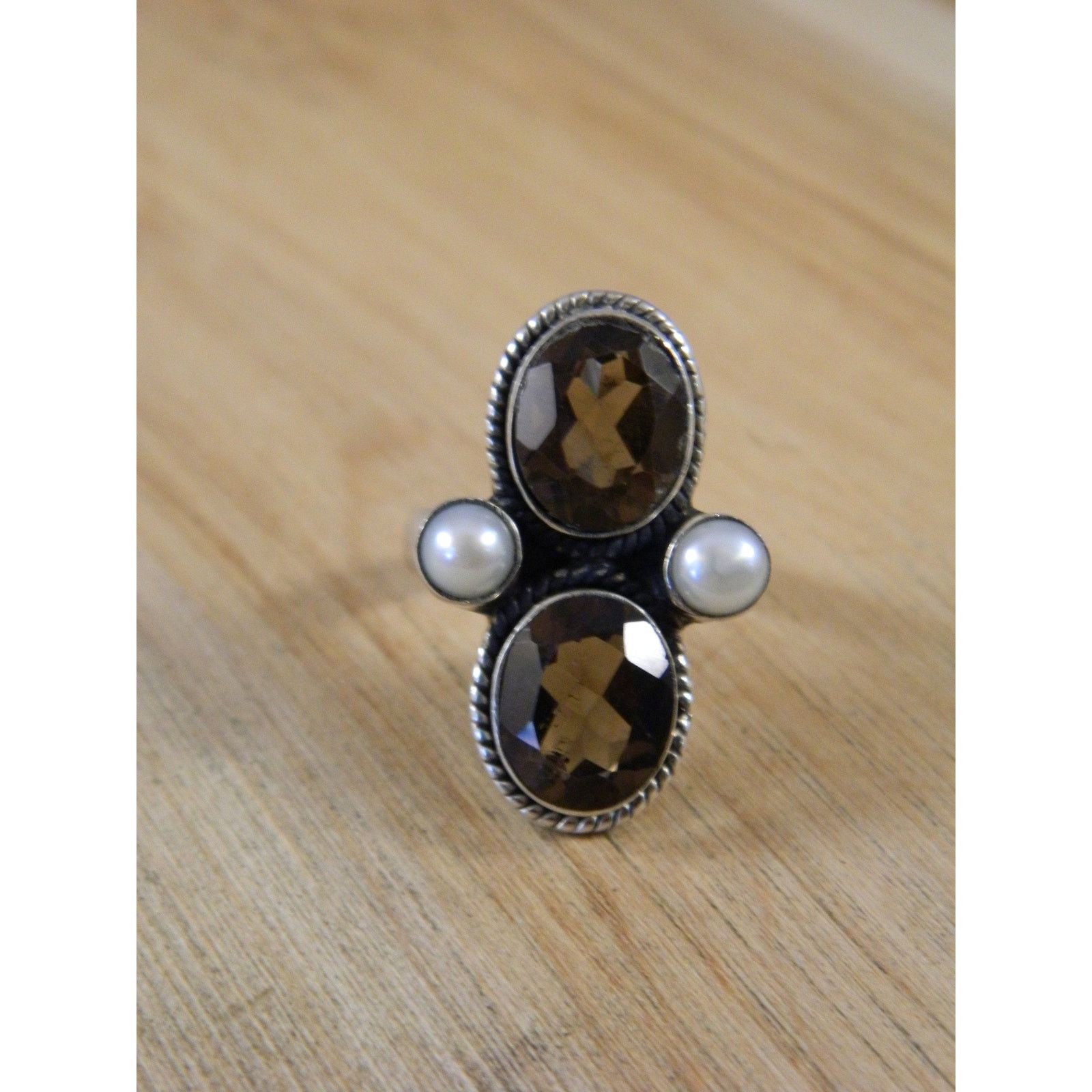 honeyee.com Vintage Topaz Sterling Silver Pearl Multi Stone Ring Sz 6.25 Size ONE SIZE - 2 Thumbnail