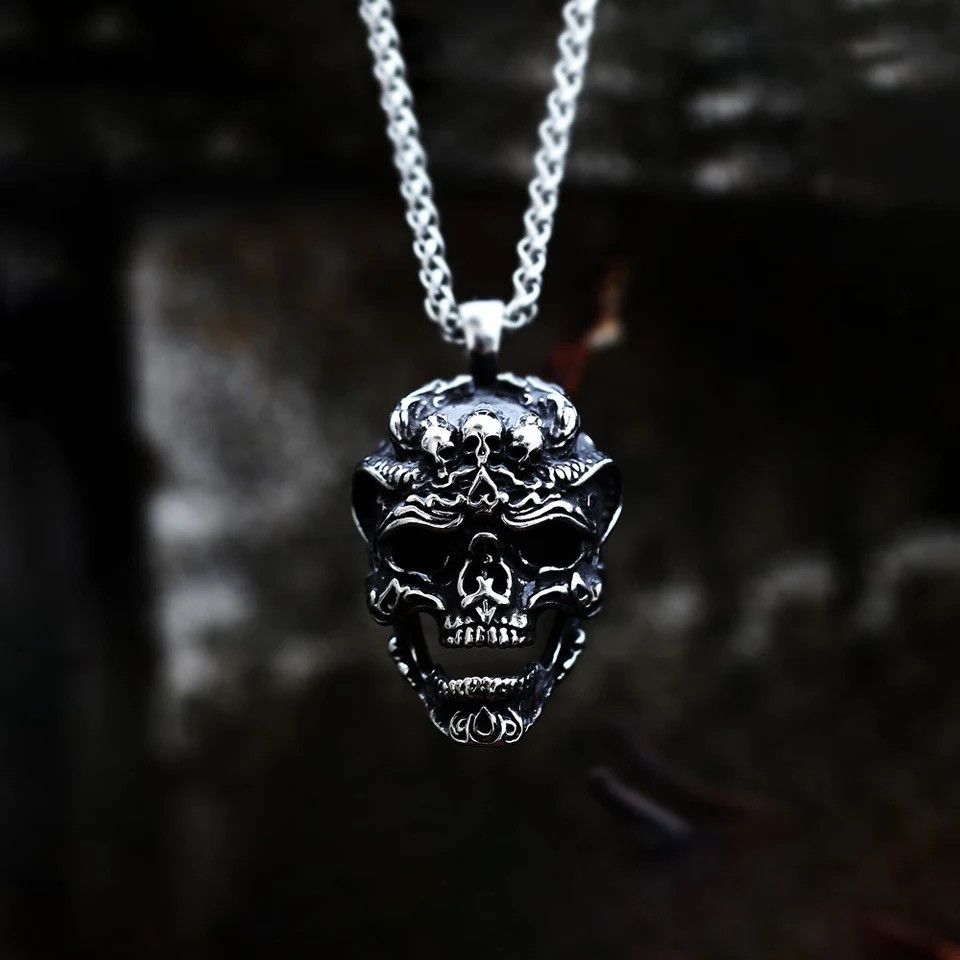 Jewelry Gothic Skull Rock Pendant Necklace Size ONE SIZE - 3 Thumbnail