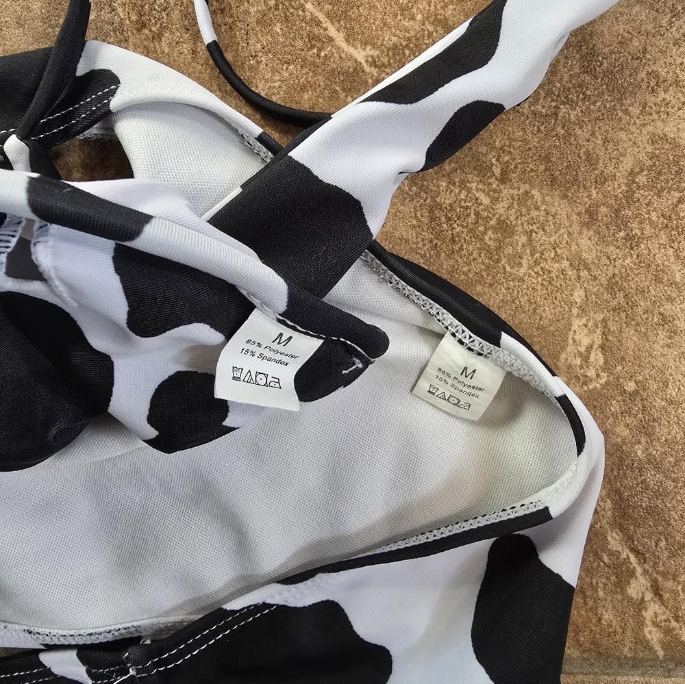 Designer Black White Cow Printed Bikini Set Size ONE SIZE - 4 Thumbnail