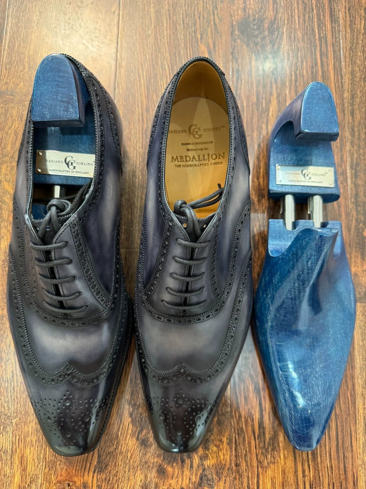 Gaziano & Girling GG Deco MTO UK7 7F Black-Gray Carved Burnished Oxford Size US 7 / EU 40 - 8 Thumbnail