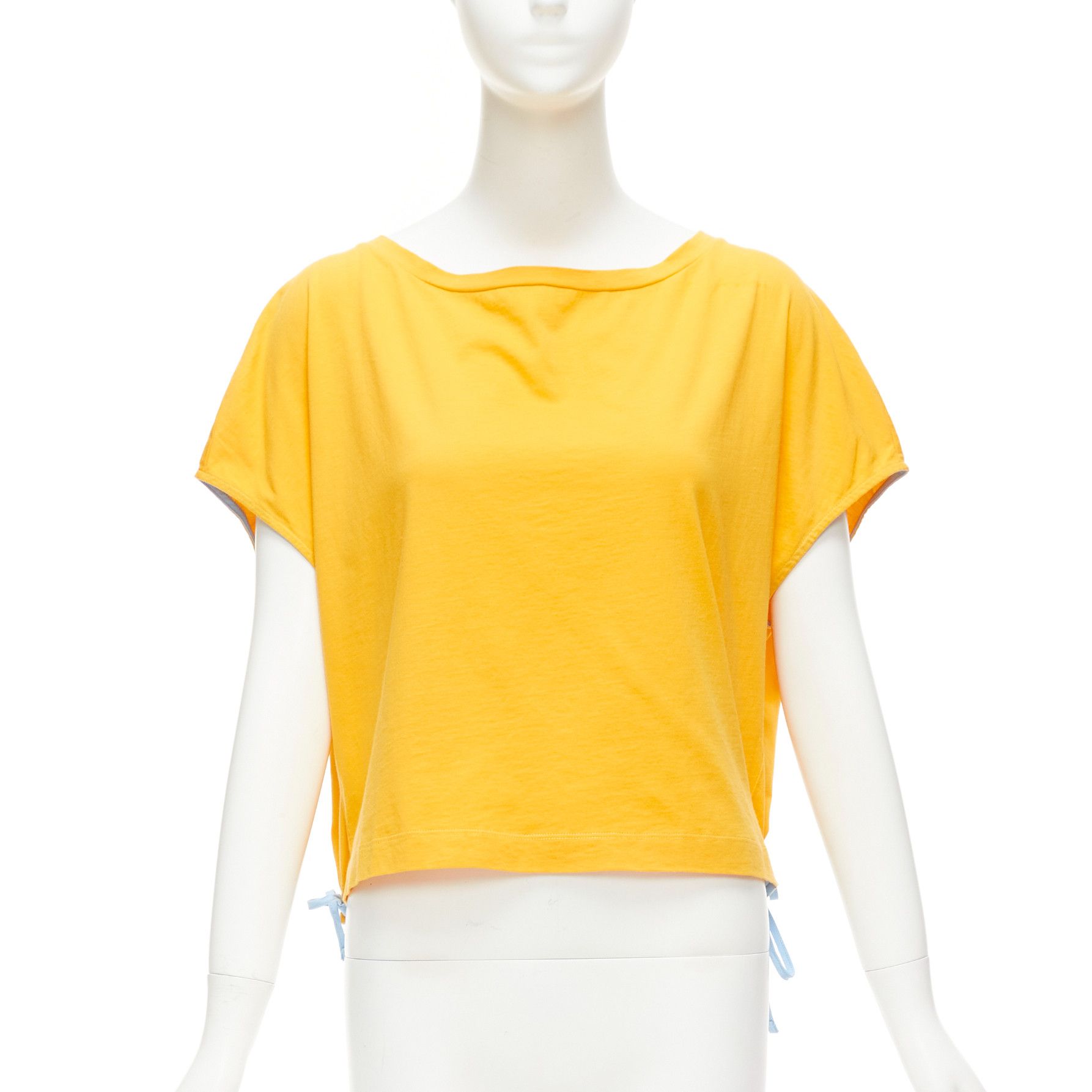 image of Marni Mango Yellow Cotton Blue Trim Ruched Sides Cap Sleeve T-Shirt Top It38 Xs, Women's