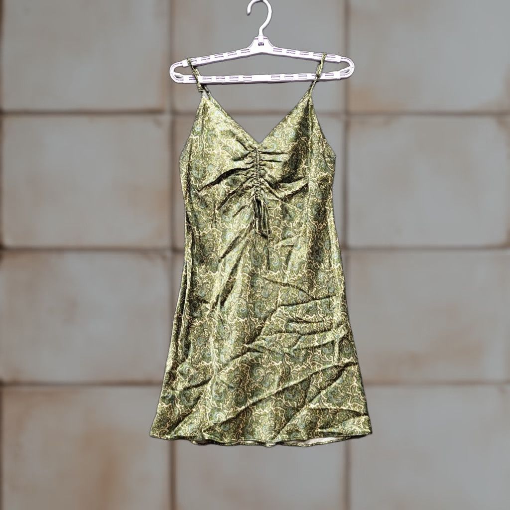 zara green slip dress Green Chiffon Square Neck Tamar Midi Dress