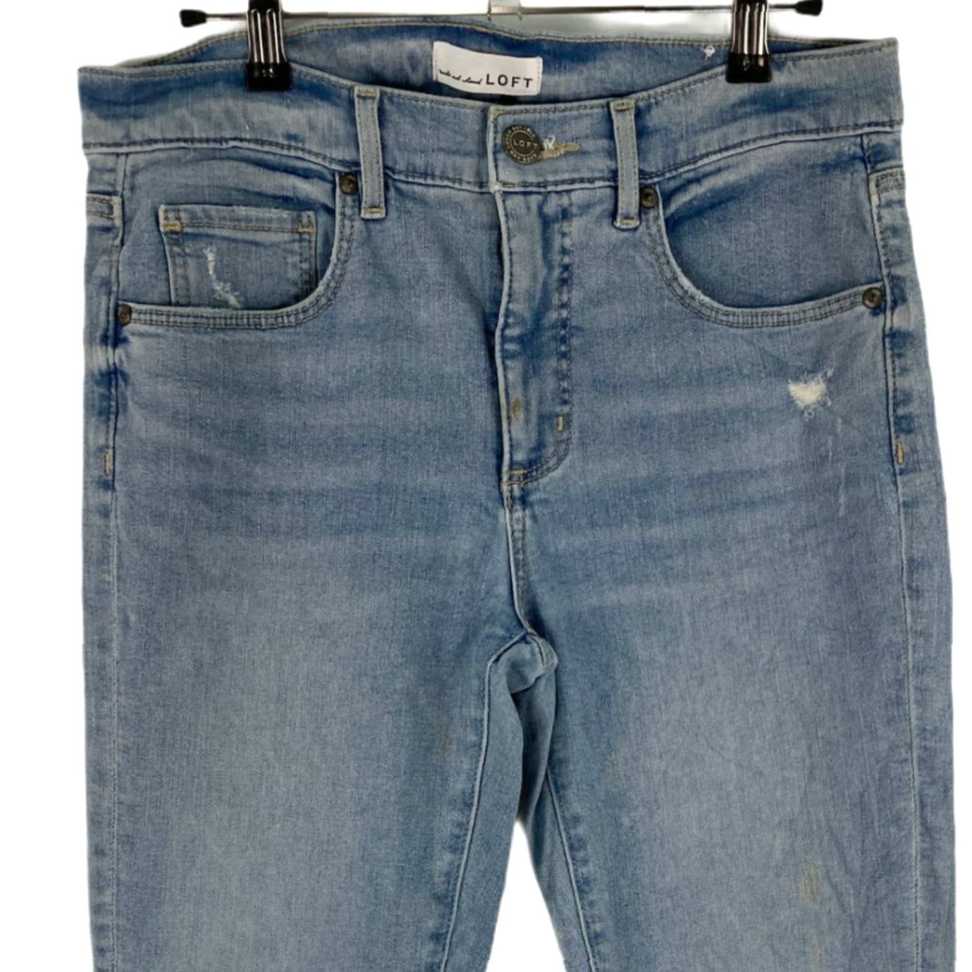 Loft LOFT Women's Light Wash Distressed Skinny Jeans Size 28 Blue Denim Ankle 5-Pocket High Rise Size 28" / US 6 / IT 42 - 3 Thumbnail