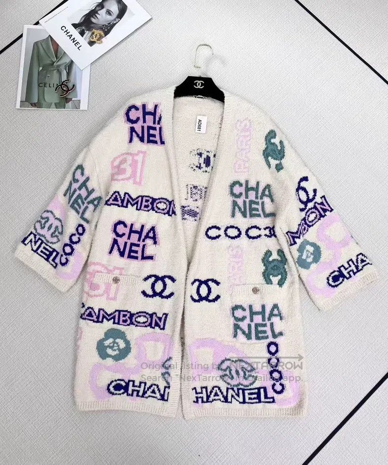 Chanel Chanel 23p popular white letter graffiti towel long cardig Size XS / US 0-2 / IT 36-38 - 1 Thumbnail