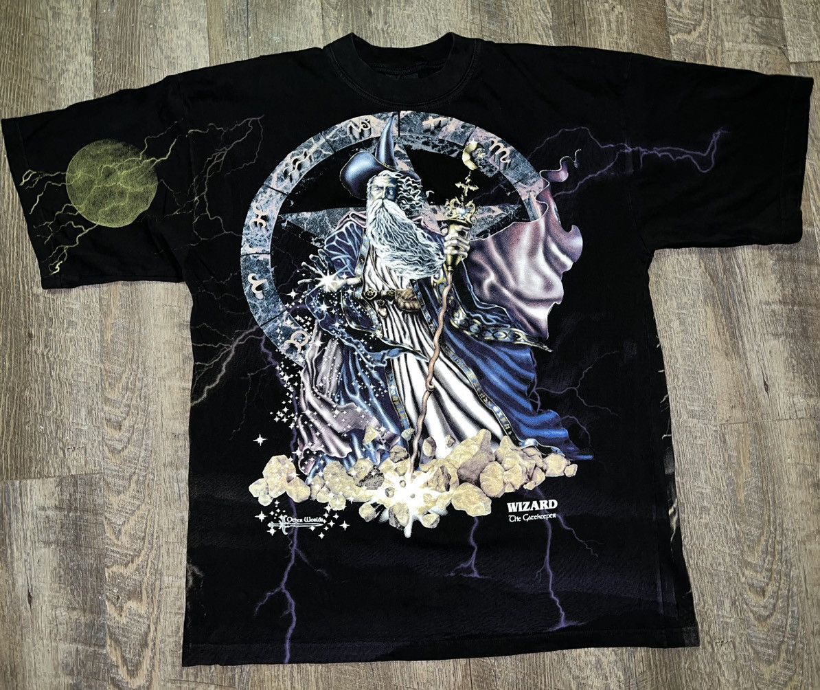 Image of Vintage Other Worlds Wizard All Over Print Shirt Size 2Xl in Black, Men's