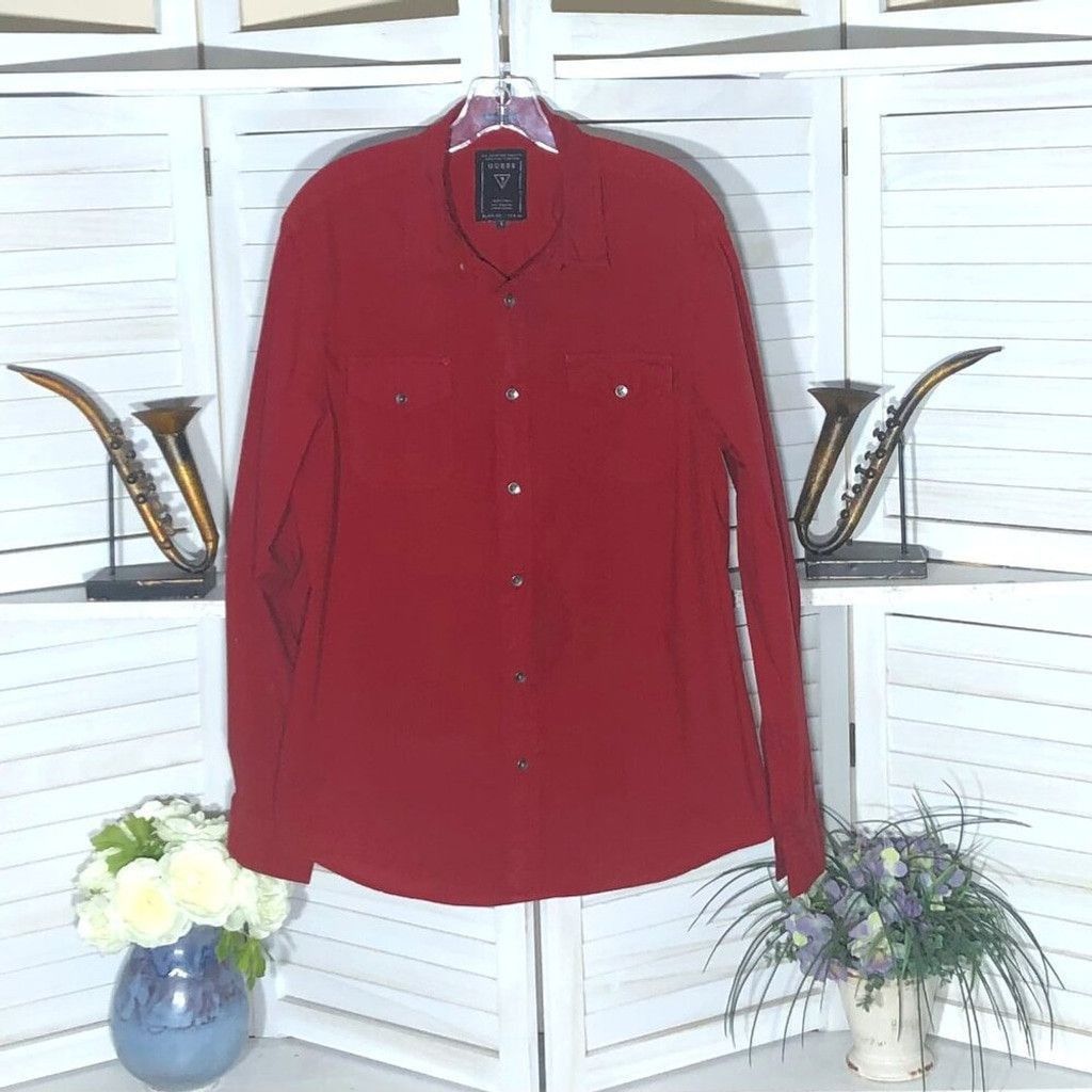 Guess Guess Classic Fit red casual shirt long sleeves cotton Sz L Size US L / EU 52-54 / 3 - 1 Thumbnail