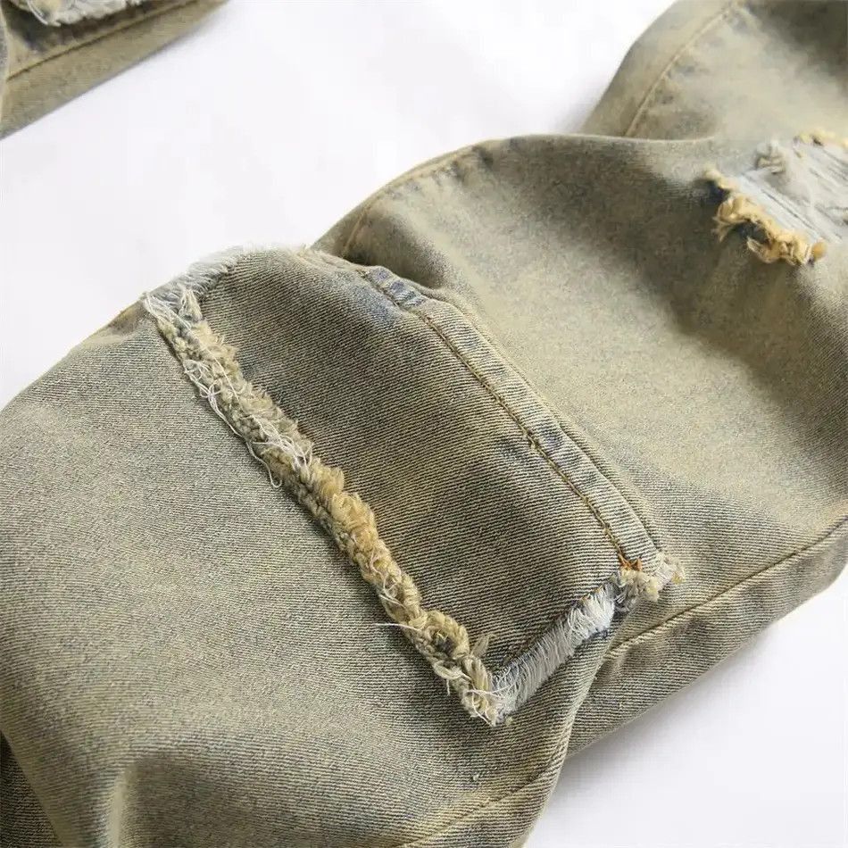 Japanese Brand Streetwear Retro Style Men Ripped Spliced Slim Jeans Size US 32 / EU 48 - 4 Thumbnail