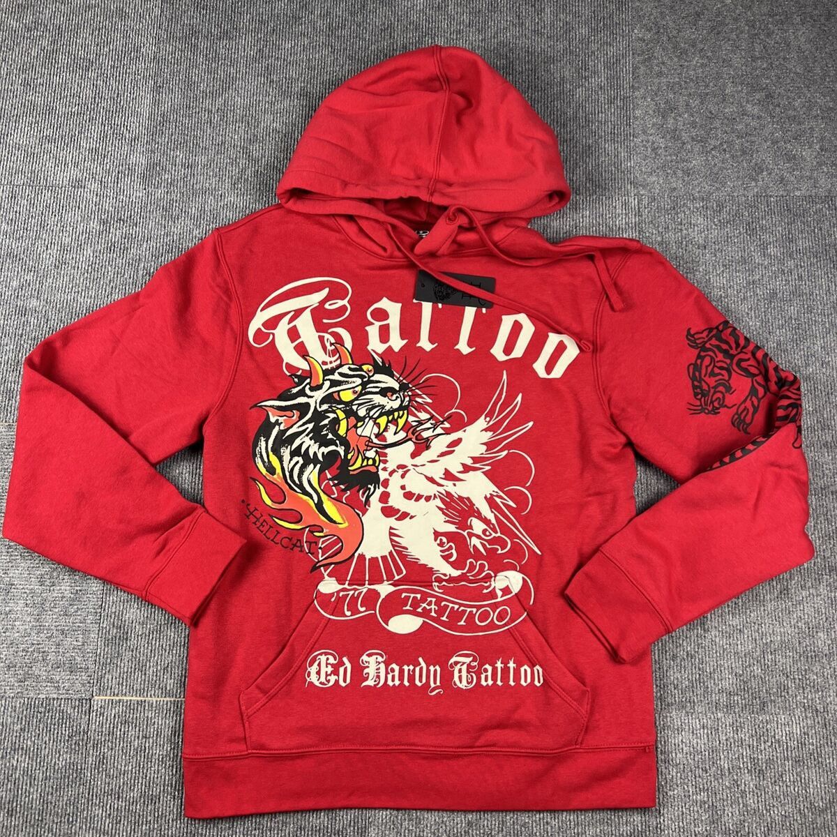 Ed Hardy ED HARDY HELLCAT TATTOO HOODIE RED XXL Size US XXL / EU 58 / 5 - 1 Thumbnail