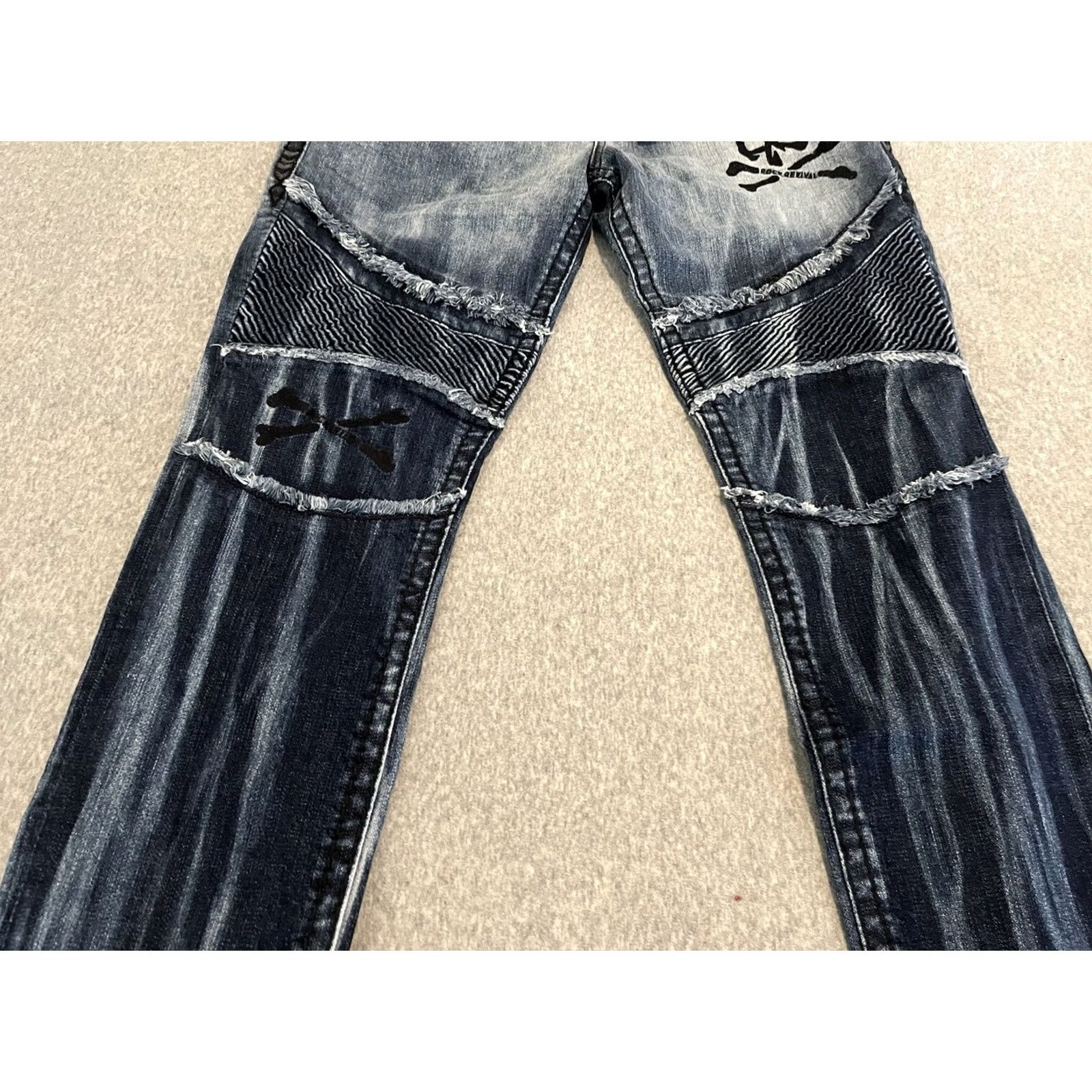 Vintage Rock Revival Jeans Biker Distressed Denim Mens 32x33 NWT Blue 32 33 Cotton/Elastane Mens Size US 32 / EU 48 - 4 Thumbnail