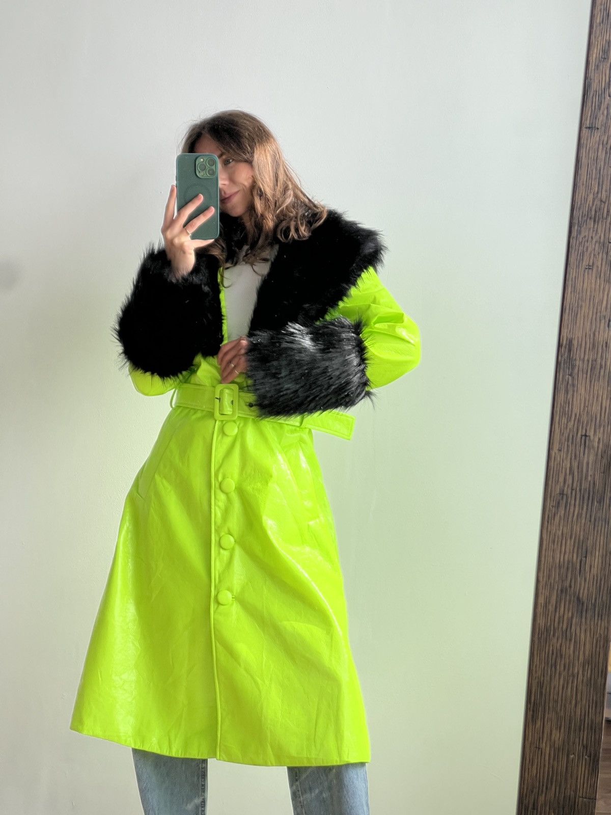 Jaded London Jaded London Neon Green Trench Coat Faux Fur Trims UK10 Size S / US 4 / IT 40 - 3 Thumbnail