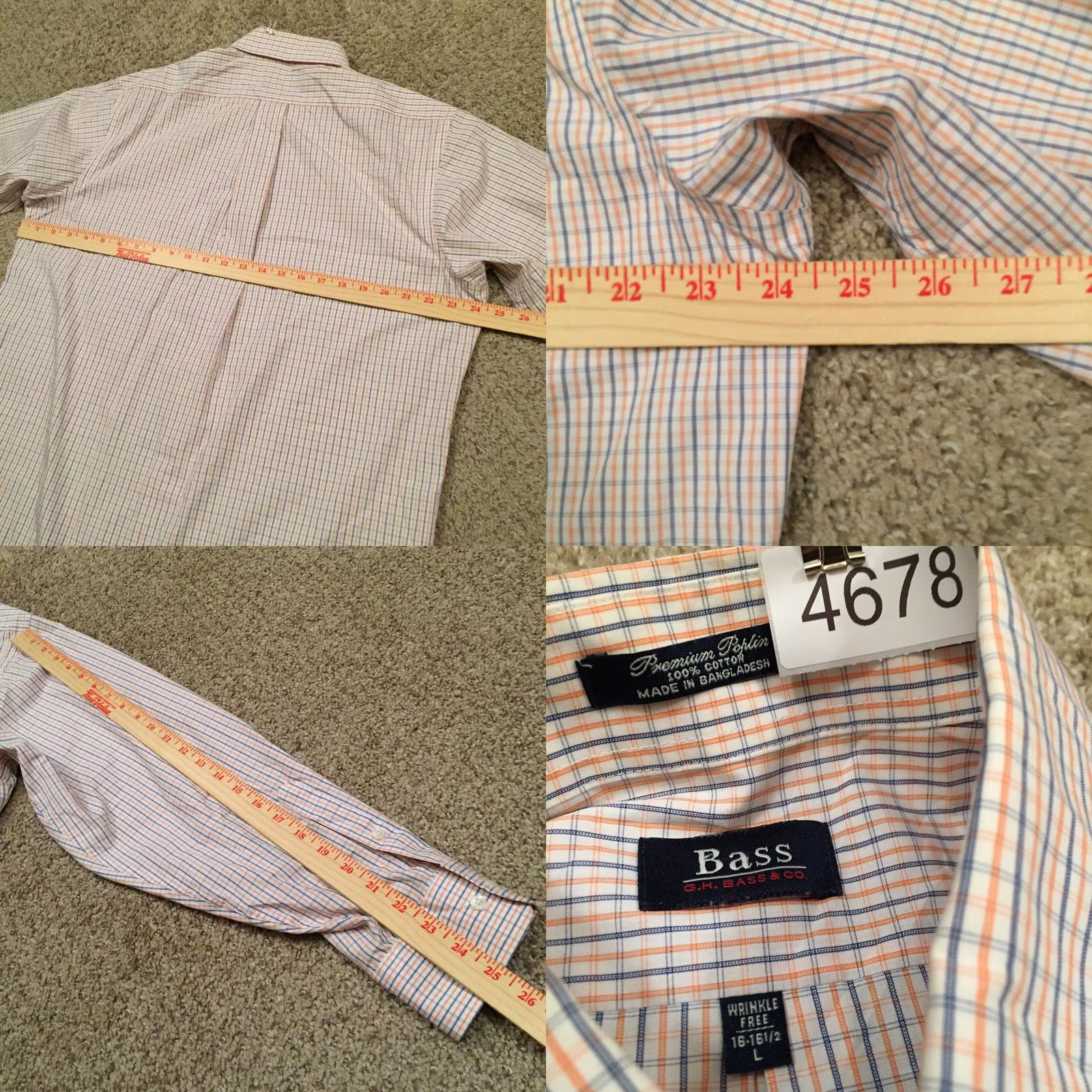 Vintage GH Bass Shirt Mens Large Orange Blue Plaid Long Sleeve Button Up - Size US L / EU 52-54 / 3 - 8 Thumbnail