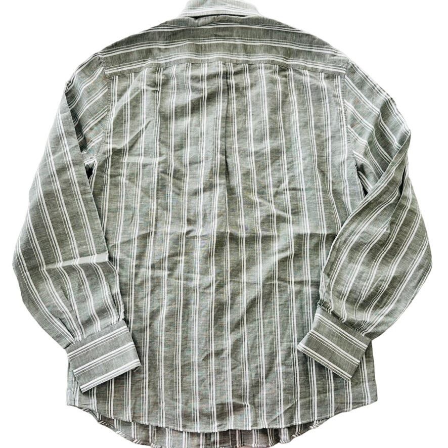 Brunello Cucinelli Brunello Cucinelli Linen Button Front Green Stripe Shirt M Size US M / EU 48-50 / 2 - 2 Thumbnail
