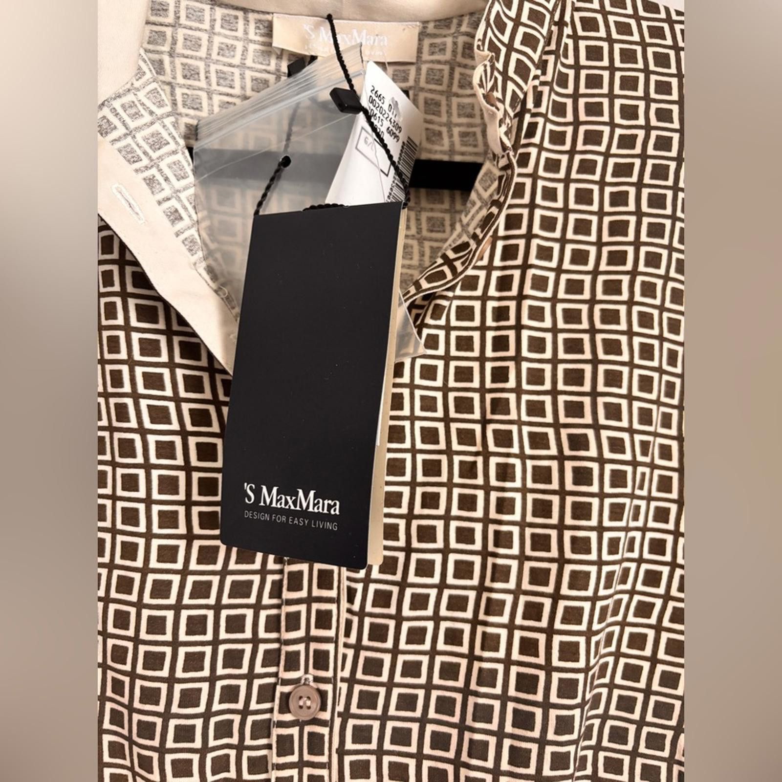 Designer S' MaxMara Geometric Brown Button Up Short Sleeve Shirt. Size L / US 10 / IT 46 - 4 Thumbnail