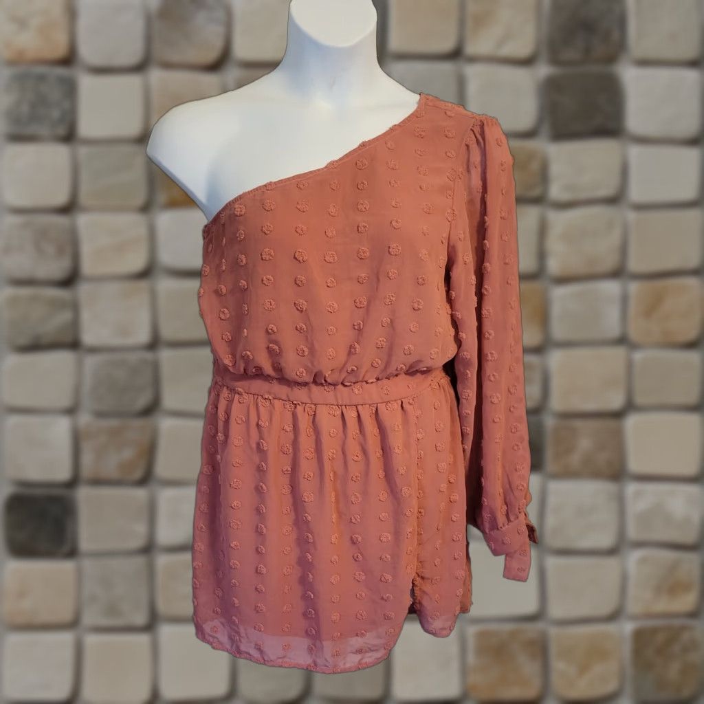 Vintage **Baeverly Swiss Dot Dusty Rose One Shoulder L Party Dress** User: Baeverly Swiss Dot Dusty Rose One Shoulder L Party Dress Size L / US 10 / IT 46 - 1 Thumbnail