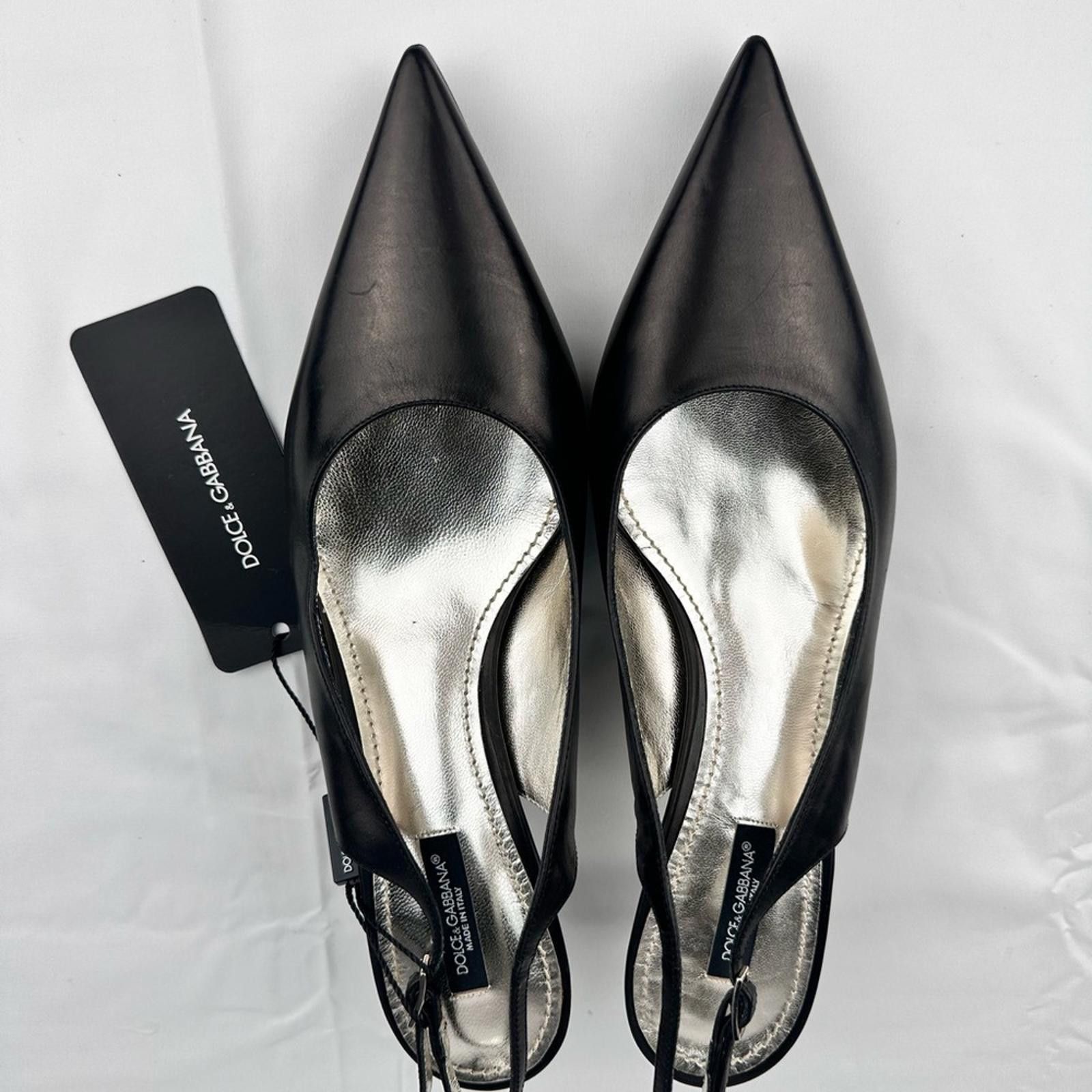 Dolce & Gabbana Vero Cuoio Black Leather Slingback Pumps New EU 39.5 Size US 9 / IT 39 - 2 Thumbnail