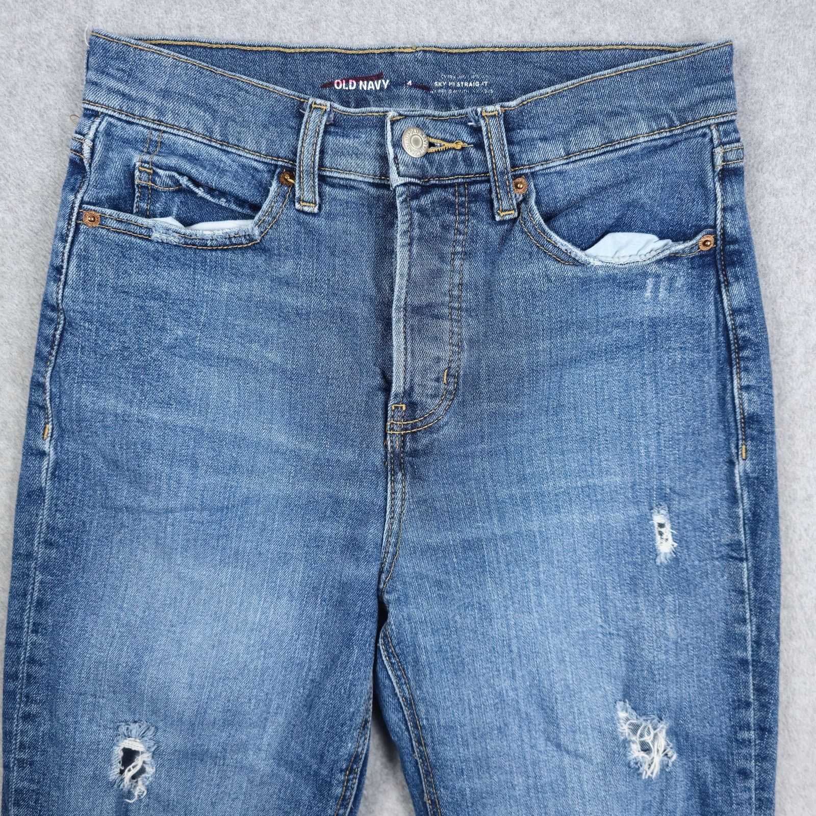 Old Navy Old Navy 4 Sky Hi Straight Button Fly Ripped Jeans 27x27 Size 27" / US 4 / IT 40 - 4 Thumbnail