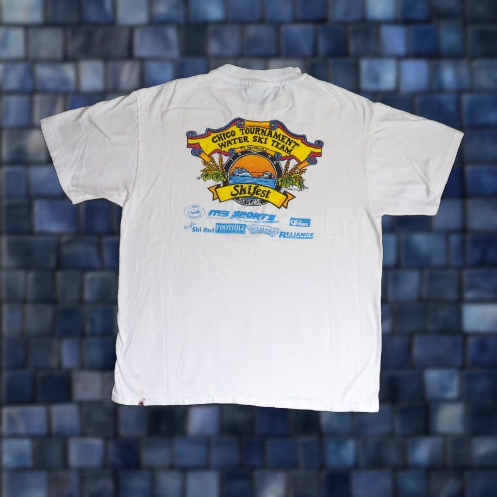 Hanes VTG 90s Hanes Chico CA Waterski Team Tournament 1996 USA White Tee T-Shirt L Mens Size US L / EU 52-54 / 3 - 1 Thumbnail