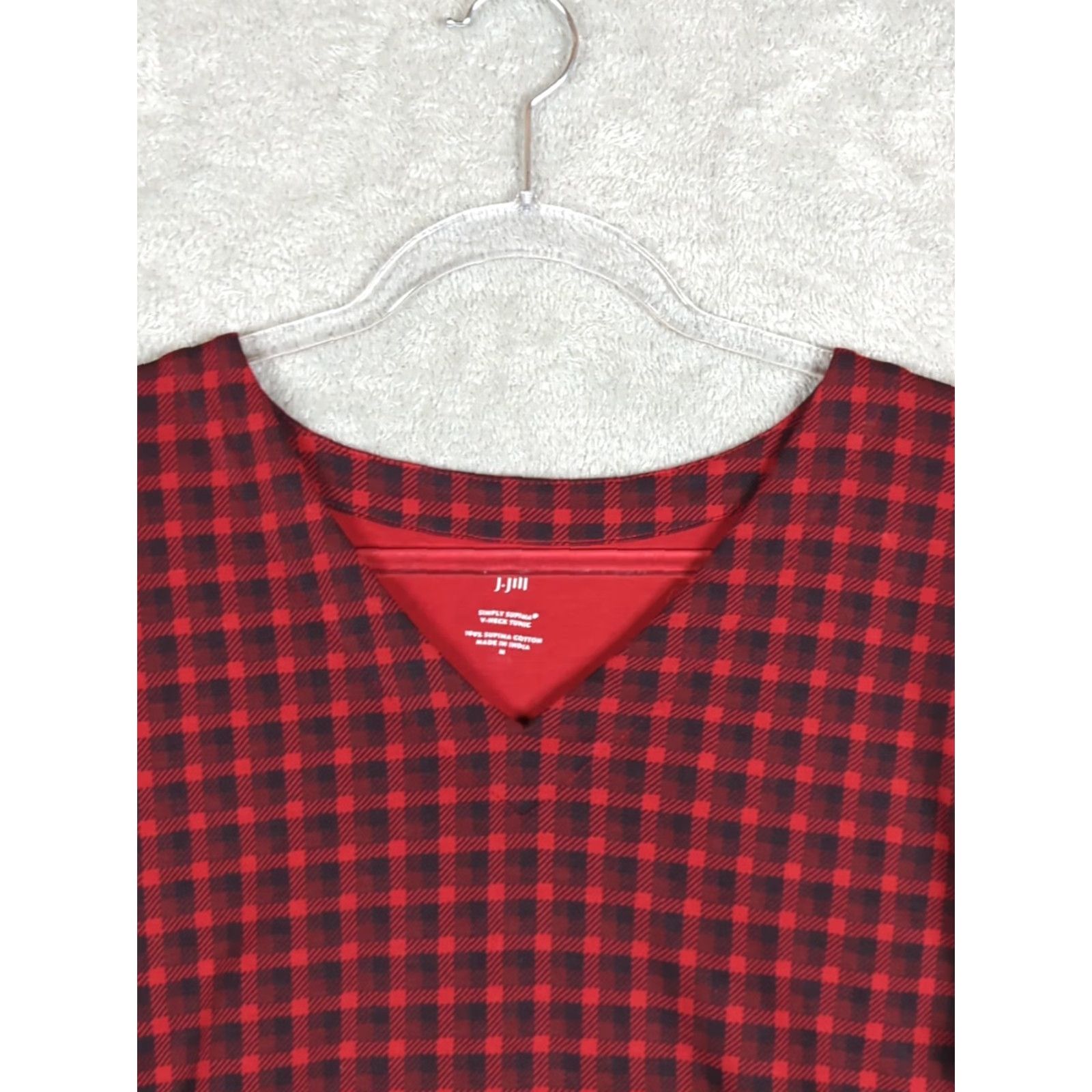 J. Jill J. Jill Tunic Shirt Regular M Red Plaid V-Neck Knit 100% Cotton Long Sleeve Casual All Seasons Womens Size M / US 6-8 / IT 42-44 - 3 Thumbnail