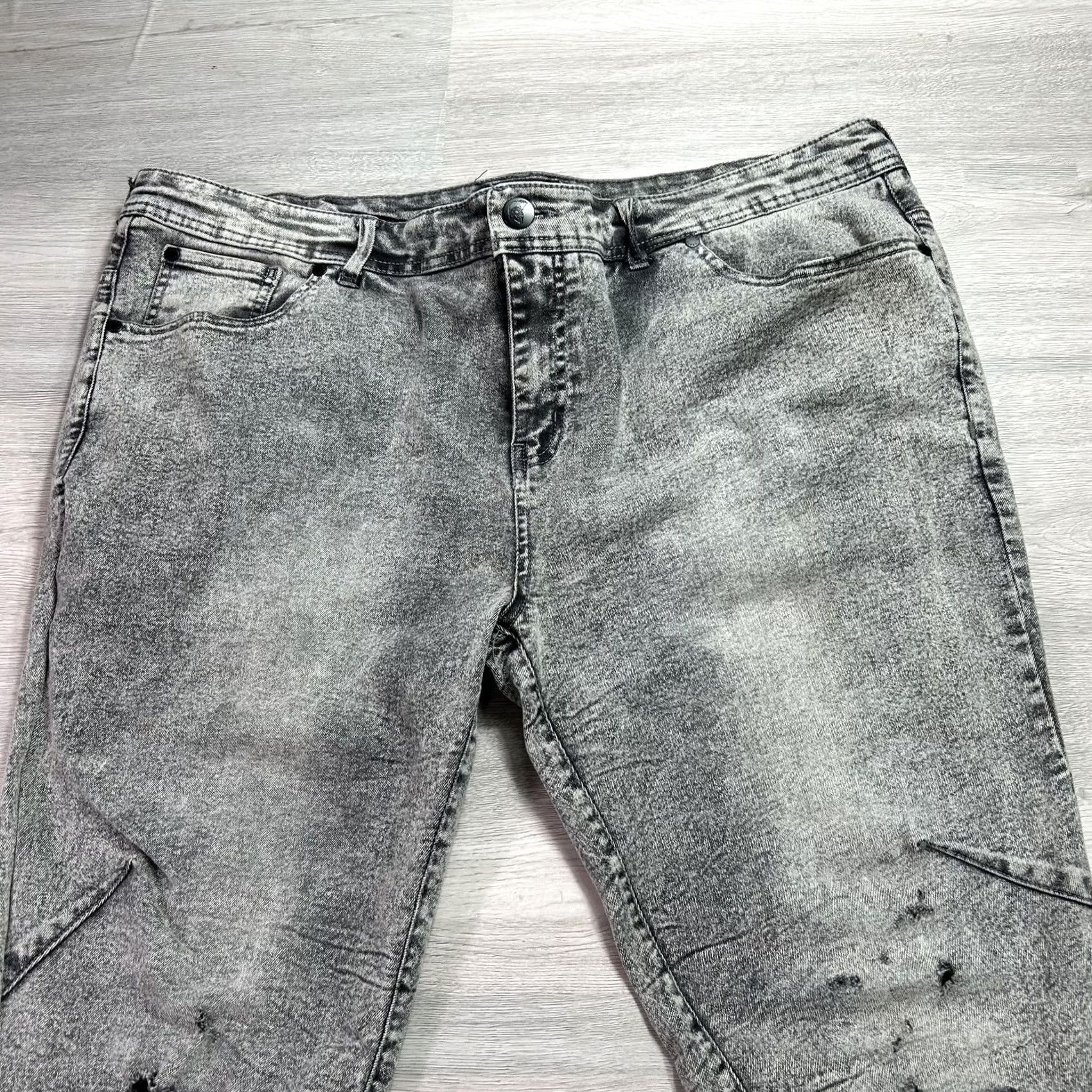 Denime Noble Jeans Jeans Mens 42x32 Gray Skinny Distressed Acid Wash Stretch Denim Pants Size US 42 / EU 58 - 3 Thumbnail