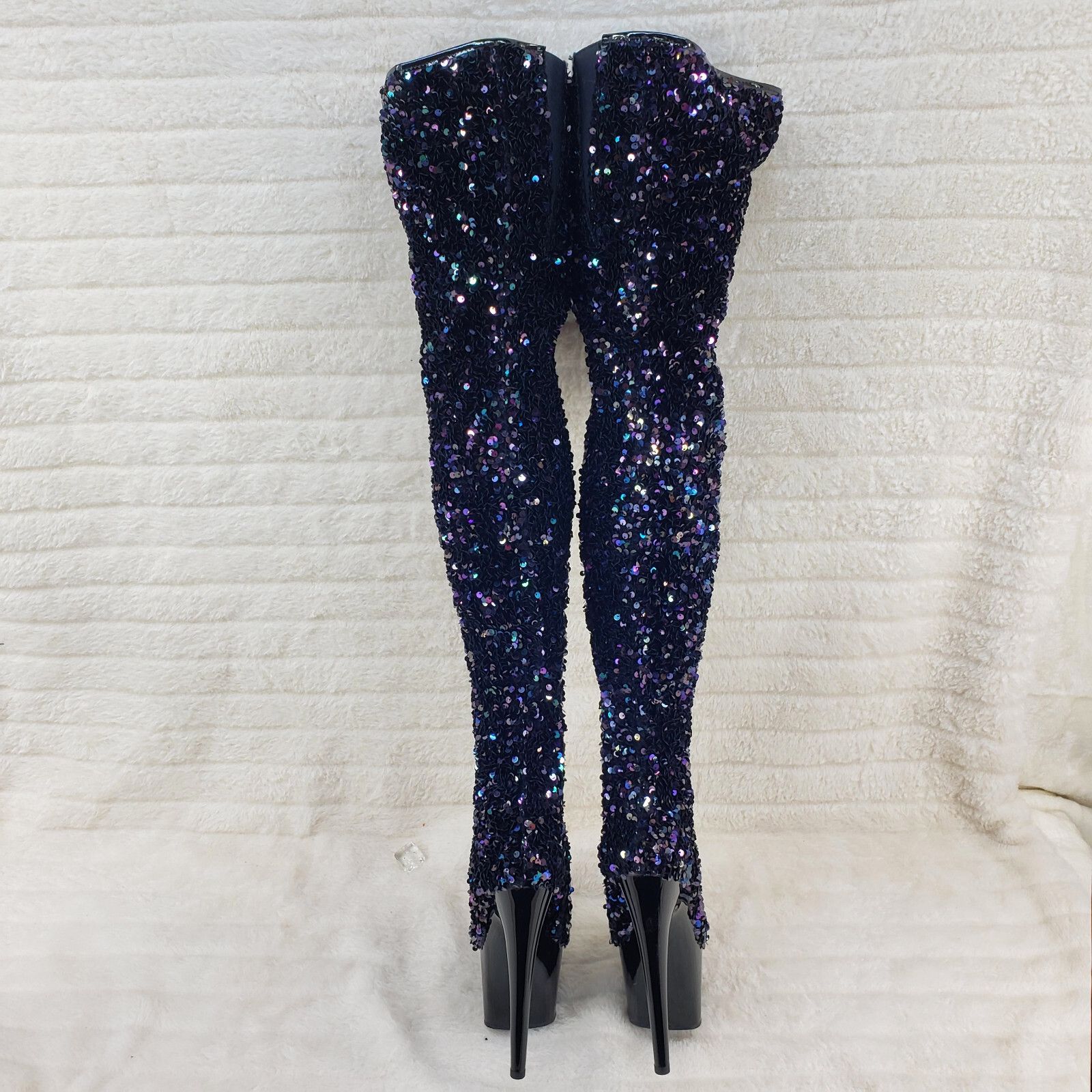 Other Adore 3020 Black Multi Sequin High Heel Platform Thigh High Size US 11 / IT 41 - 5 Thumbnail
