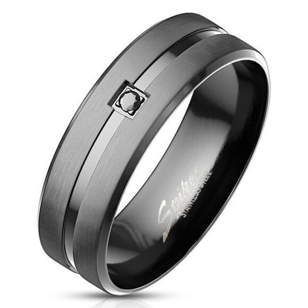 Spikes and sparrow Black‎ CZ on Matte Black Center Stainless Steel Ring Size 12 Size 30 - 1 Preview