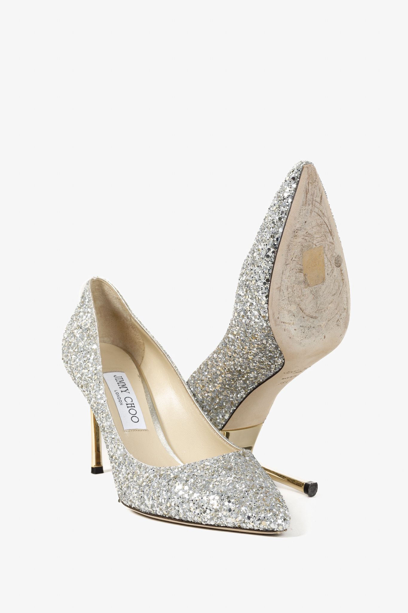 Jimmy Choo Jimmy Choo Romy 85 Silver Champagne Glitter Pumps Size US 7 / IT 37 - 4 Thumbnail