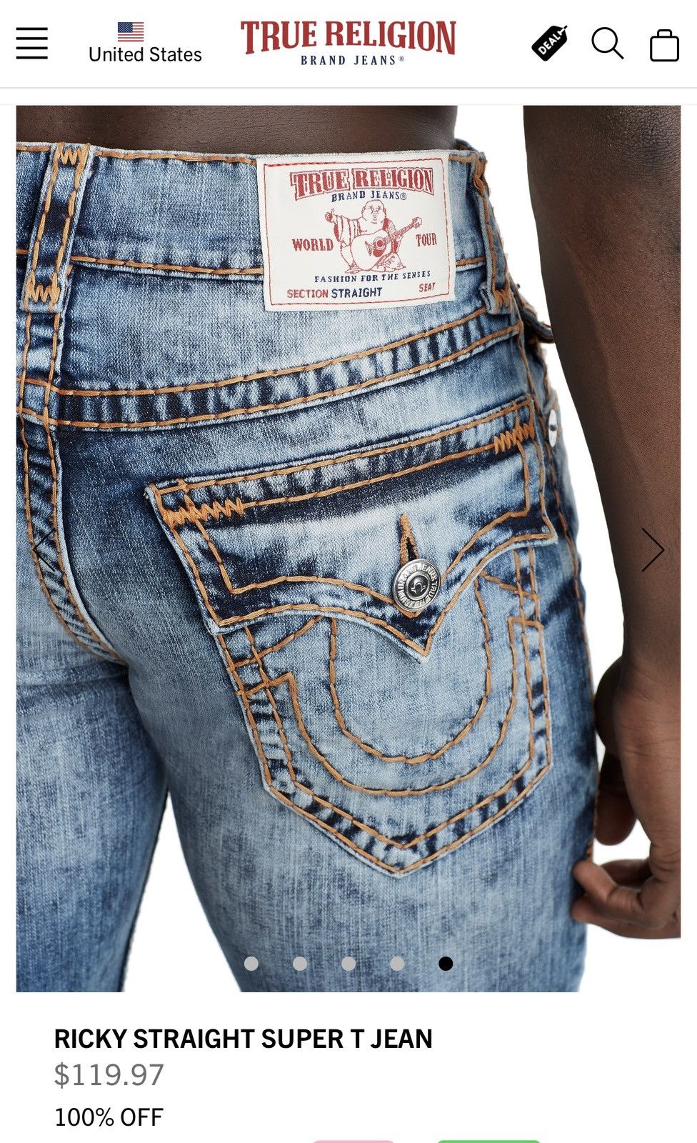 True Religion Ricky Straight Super T Size US 31 - 1 Thumbnail