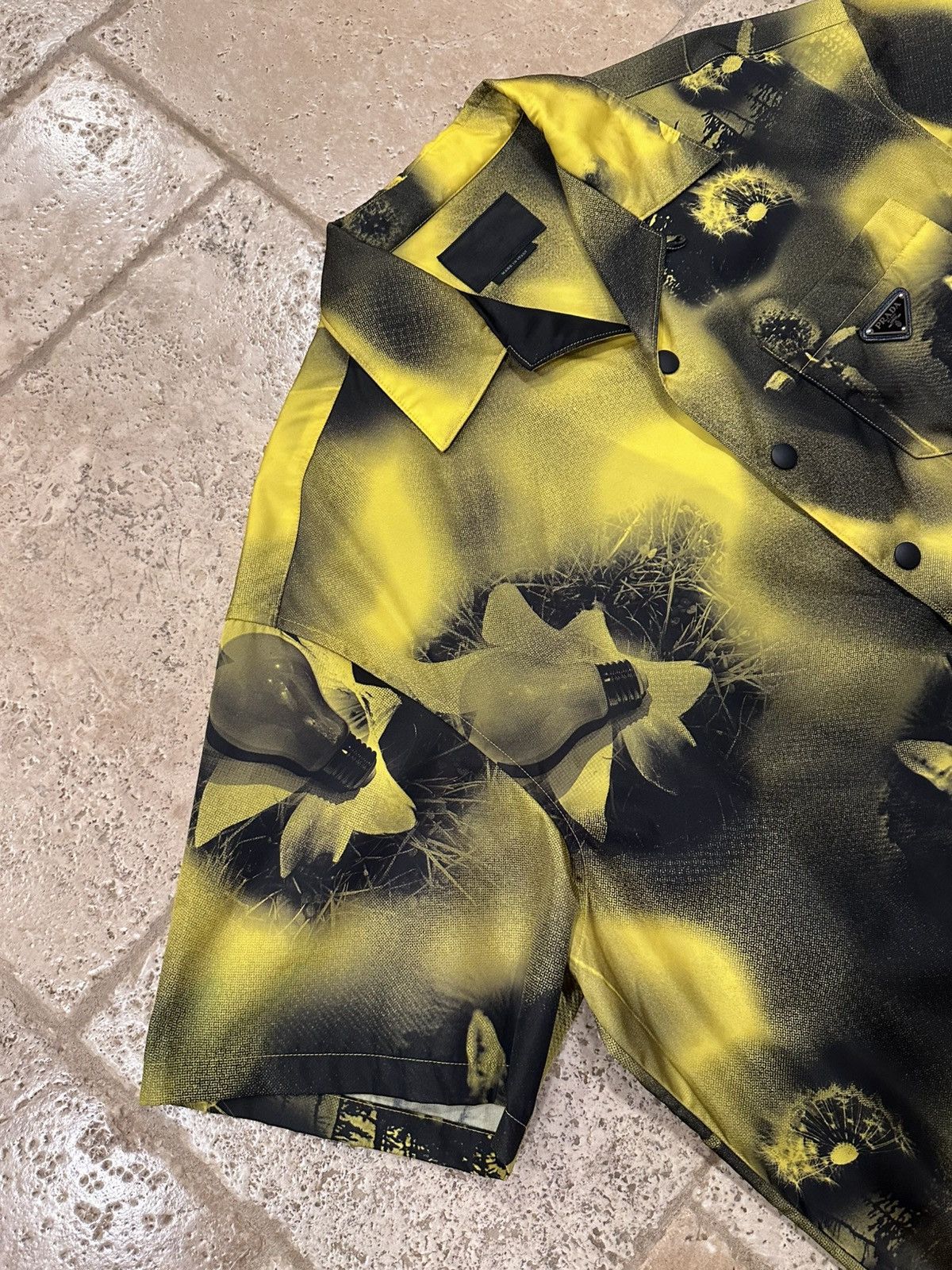 Prada Prada Abstract Fox-Print Yellow Nylon Yellow Bowling Shirt Size US XL / EU 56 / 4 - 5 Thumbnail