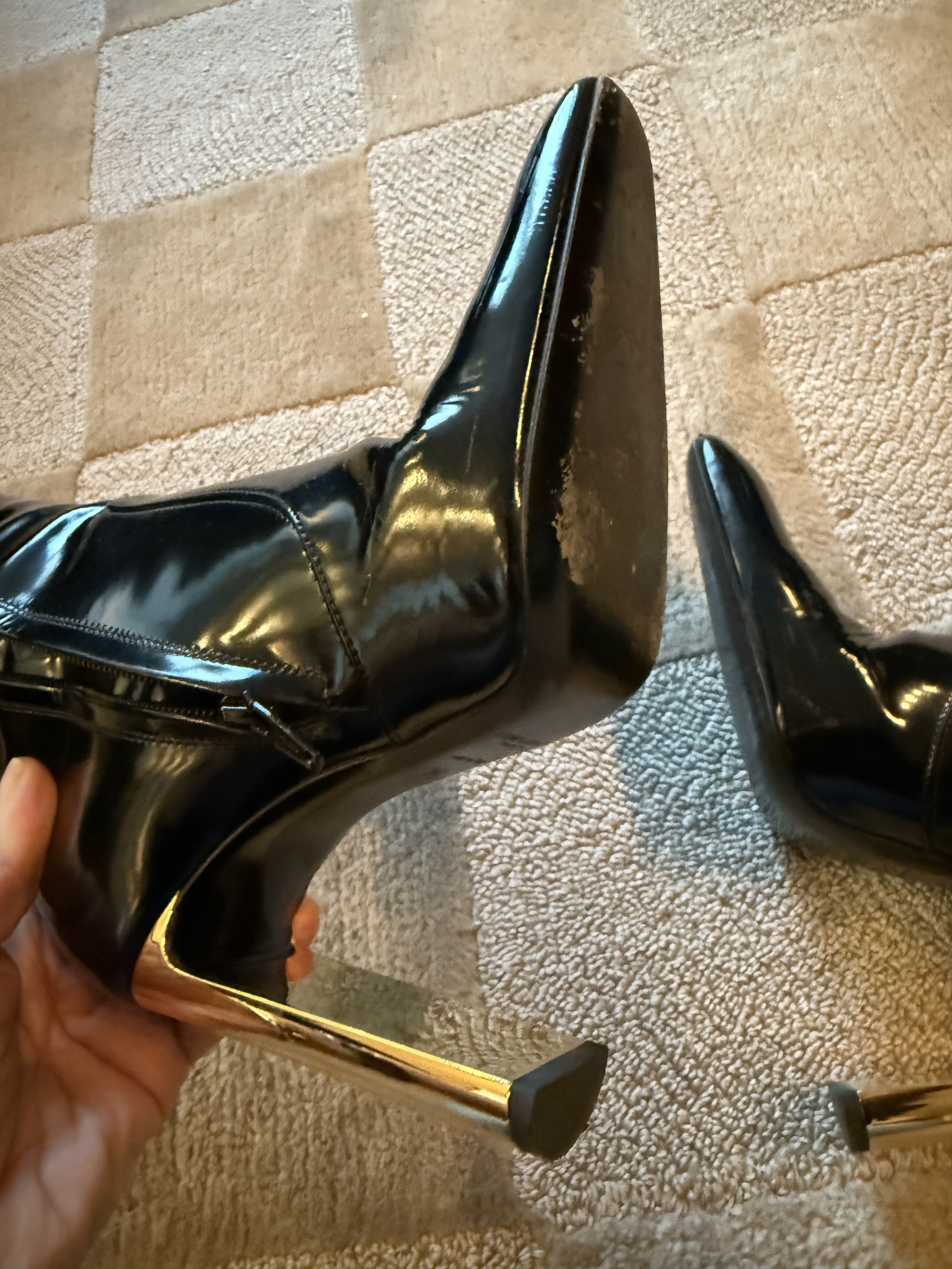 Saint Laurent Paris Saint Laurent Patent Leather Ankle Boots – Size 36 Gold Heel Size US 6 / IT 36 - 7 Thumbnail