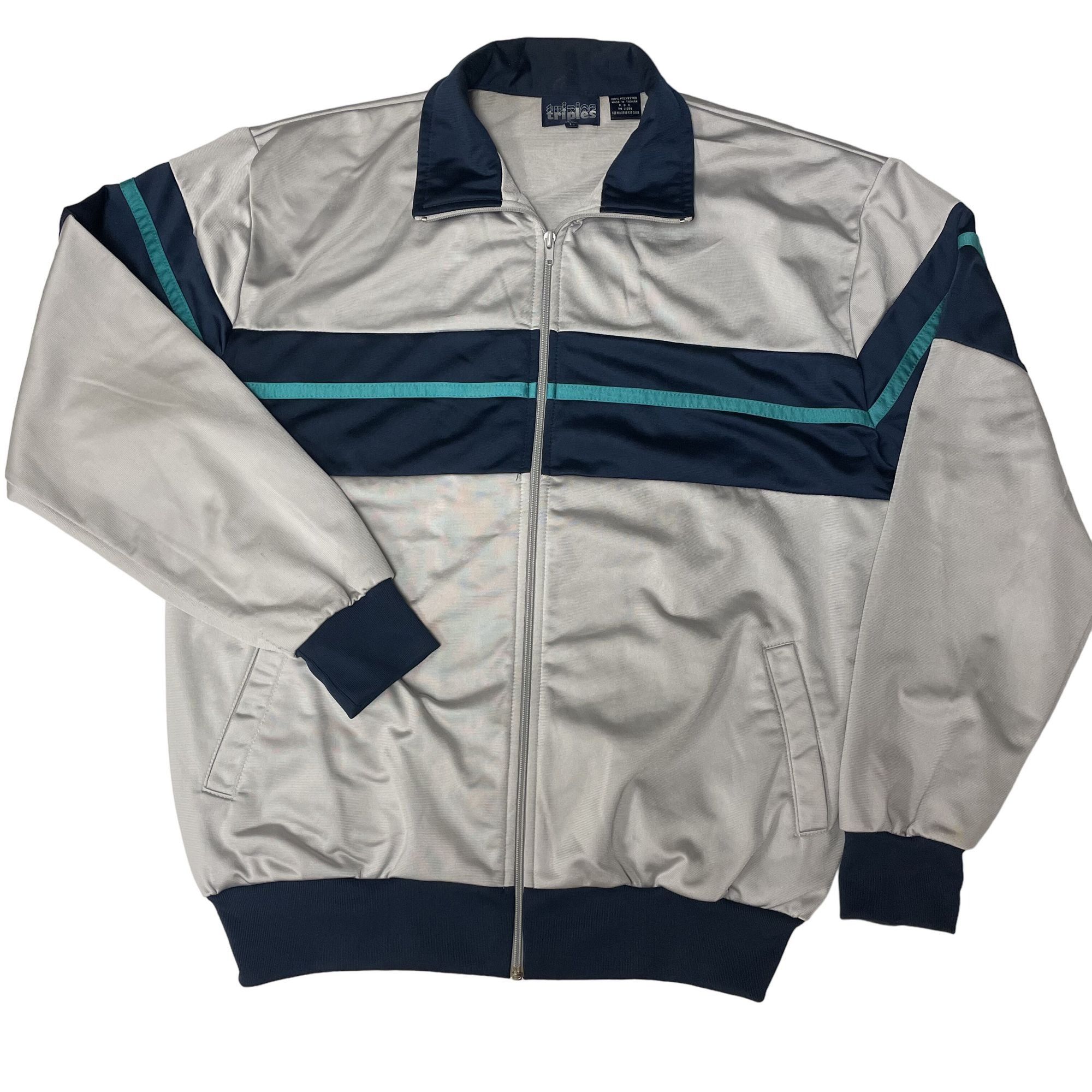 Other Vtg Triples SHINY Silver Blue ATHLETIC Warm Up TRACK jacket Size US L / EU 52-54 / 3 - 1 Thumbnail