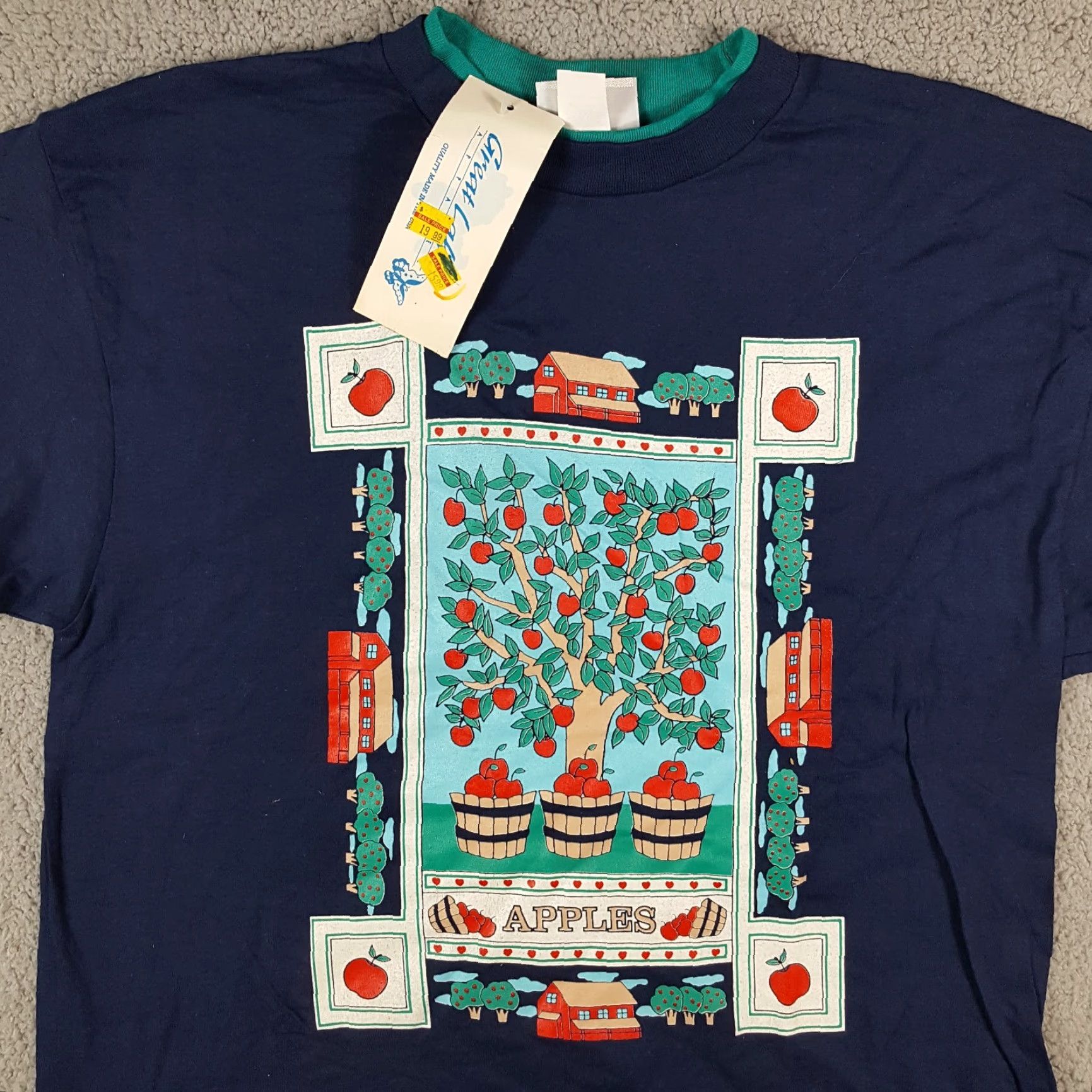 Apple VINTAGE 90s Sarah Renata Apple Tree School T-Shirt Women’s Large Blue Casual Nature Retro Size L / US 10 / IT 46 - 2 Thumbnail