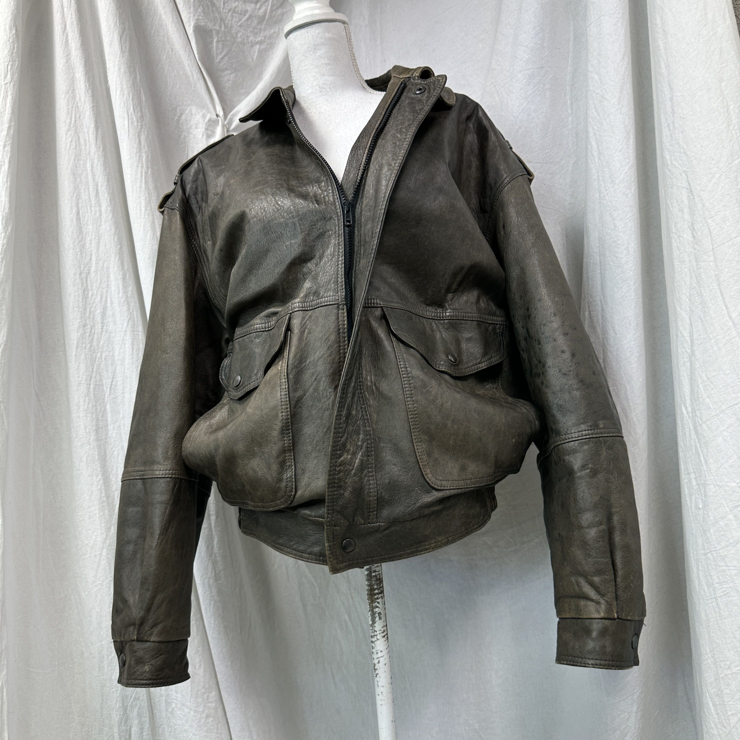 Vintage Vintage Leather Biker Moto Washed Bomber Jacket 80s Size US L / EU 52-54 / 3 - 8 Thumbnail