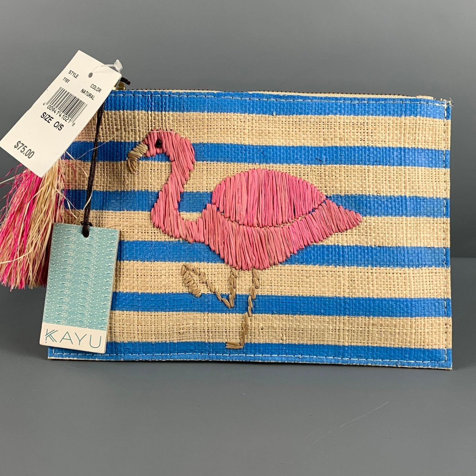 KAVU KAYU Blue Natural Stripe Straw Pouch Handbag Size ONE SIZE - 3 Thumbnail