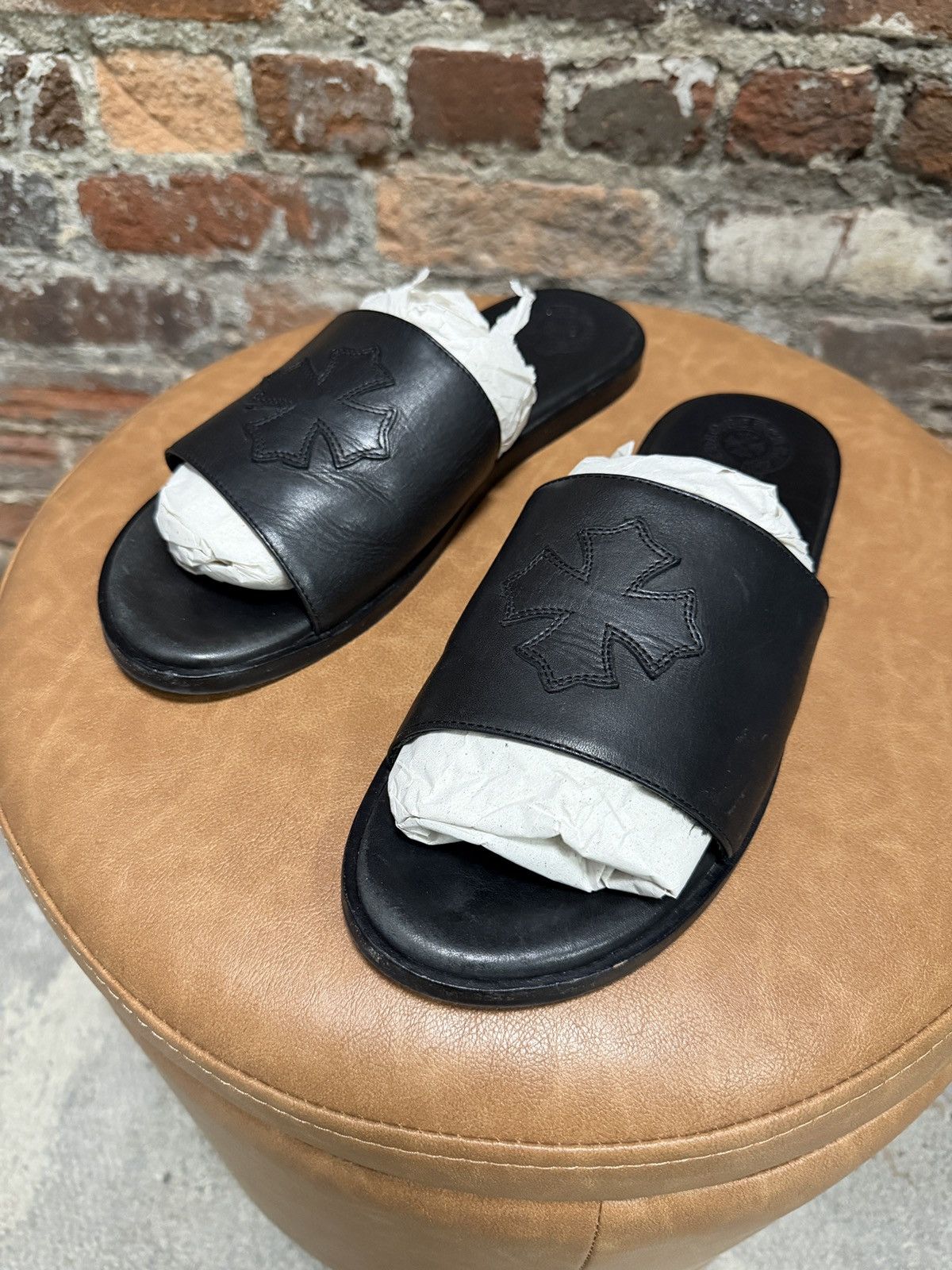 Chrome Hearts Chrome Hearts Leather Slides Black Size US 12 / EU 45 - 5 Thumbnail