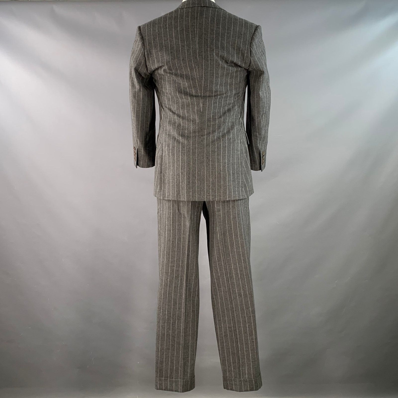 Ralph Lauren Size 39 Grey Chalkstripe Wool Notch Lapel Pleated Suit Size 40R - 3 Thumbnail