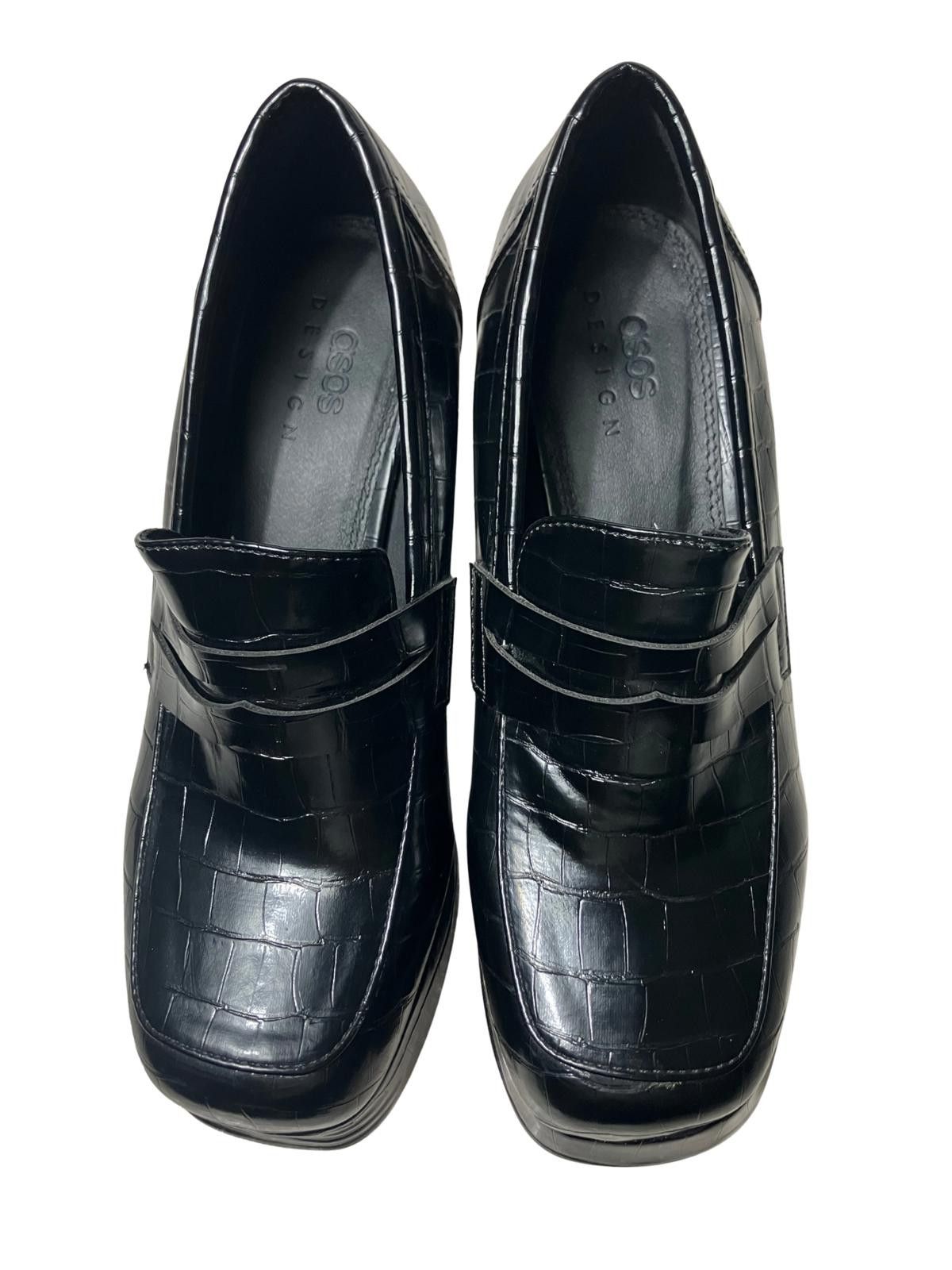 Asos ASOS Design Croc Embossed Platform Loafers Black UK4 Size US 4 / IT 34 - 3 Thumbnail