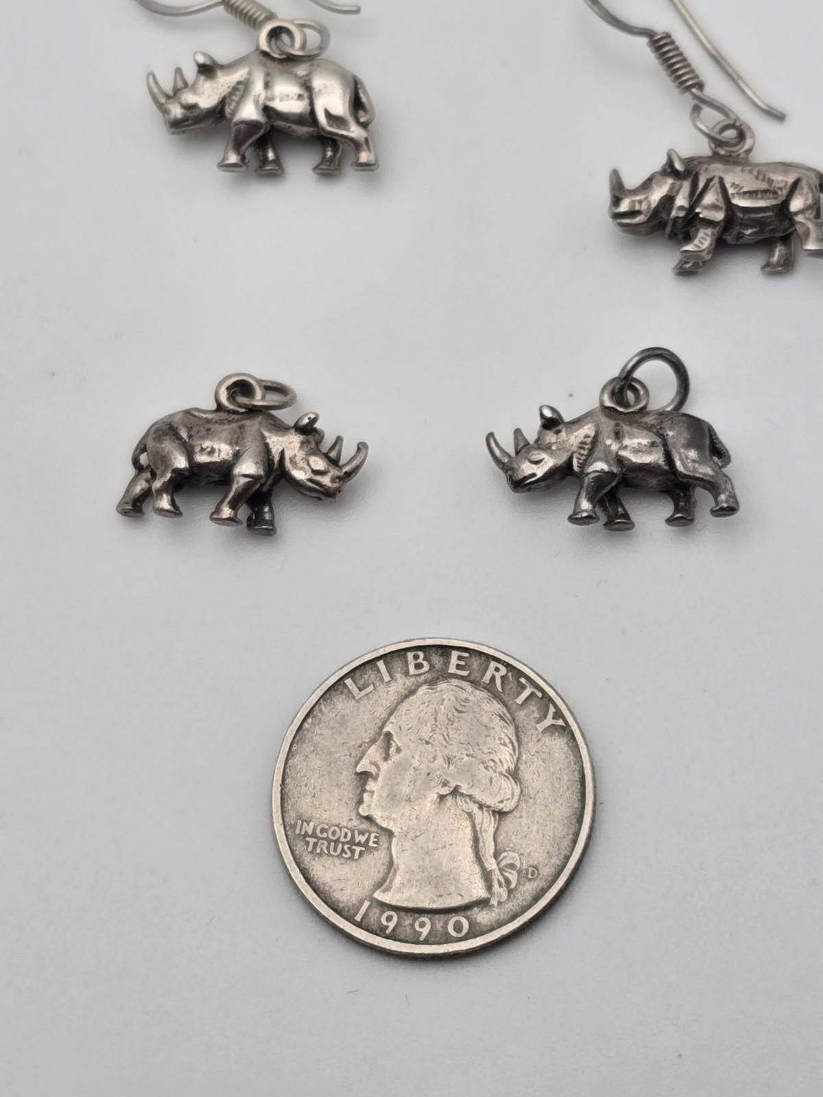 Other Sterling Silver Rhino Earring & Charm Set (4pc) Size ONE SIZE - 4 Thumbnail