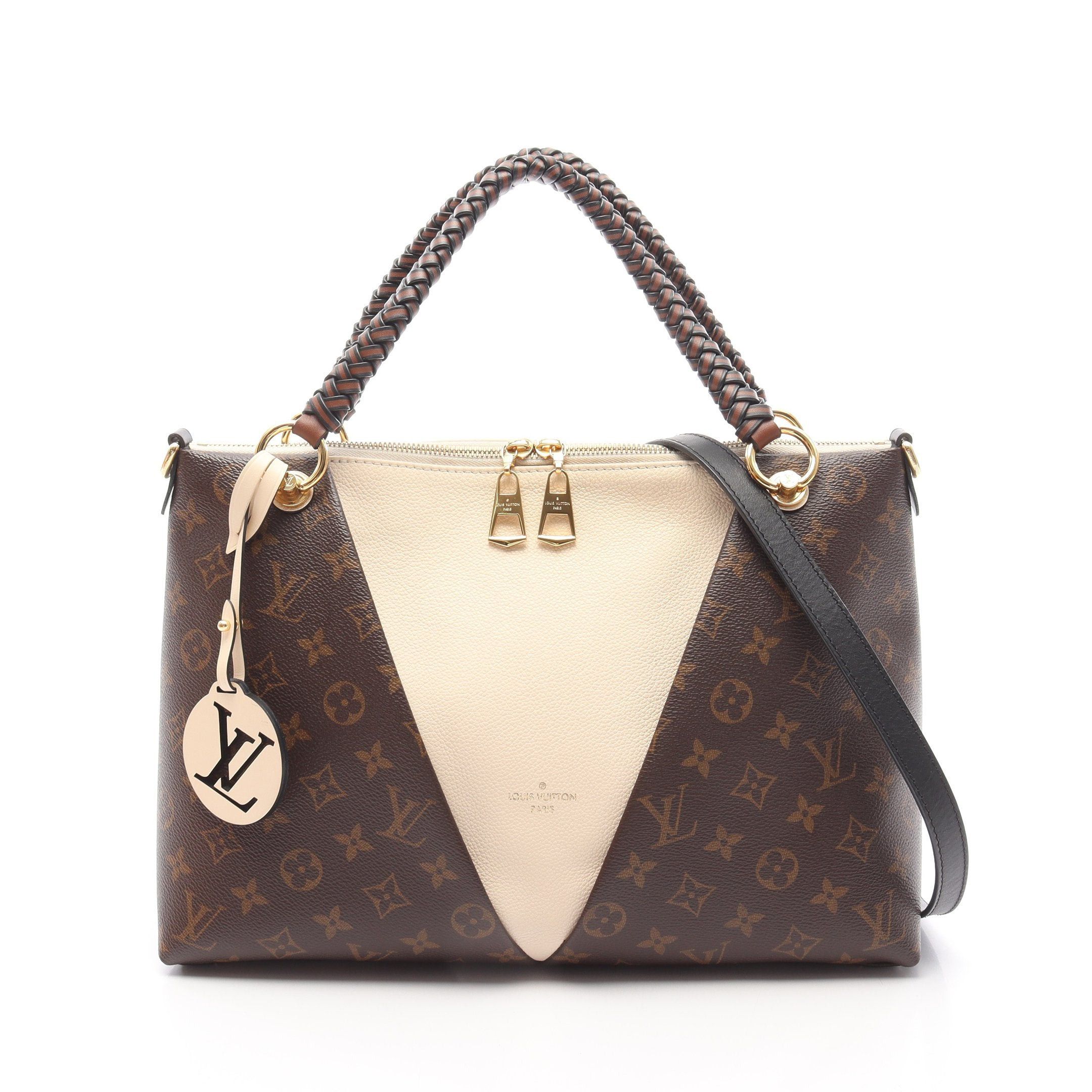 Louis Vuitton Louis Vuitton V Tote Mm Monogram Claim Handbag Leather Brown Ivory Size ONE SIZE - 1 Thumbnail