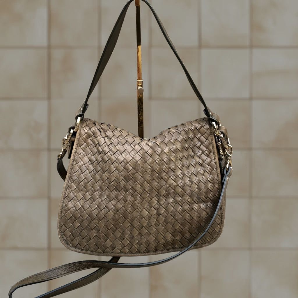 Cole Haan COLE HAAN Woven Weave Messenger Bag Crossbody Purse Army Green Women's Purse Size ONE SIZE - 1 Thumbnail