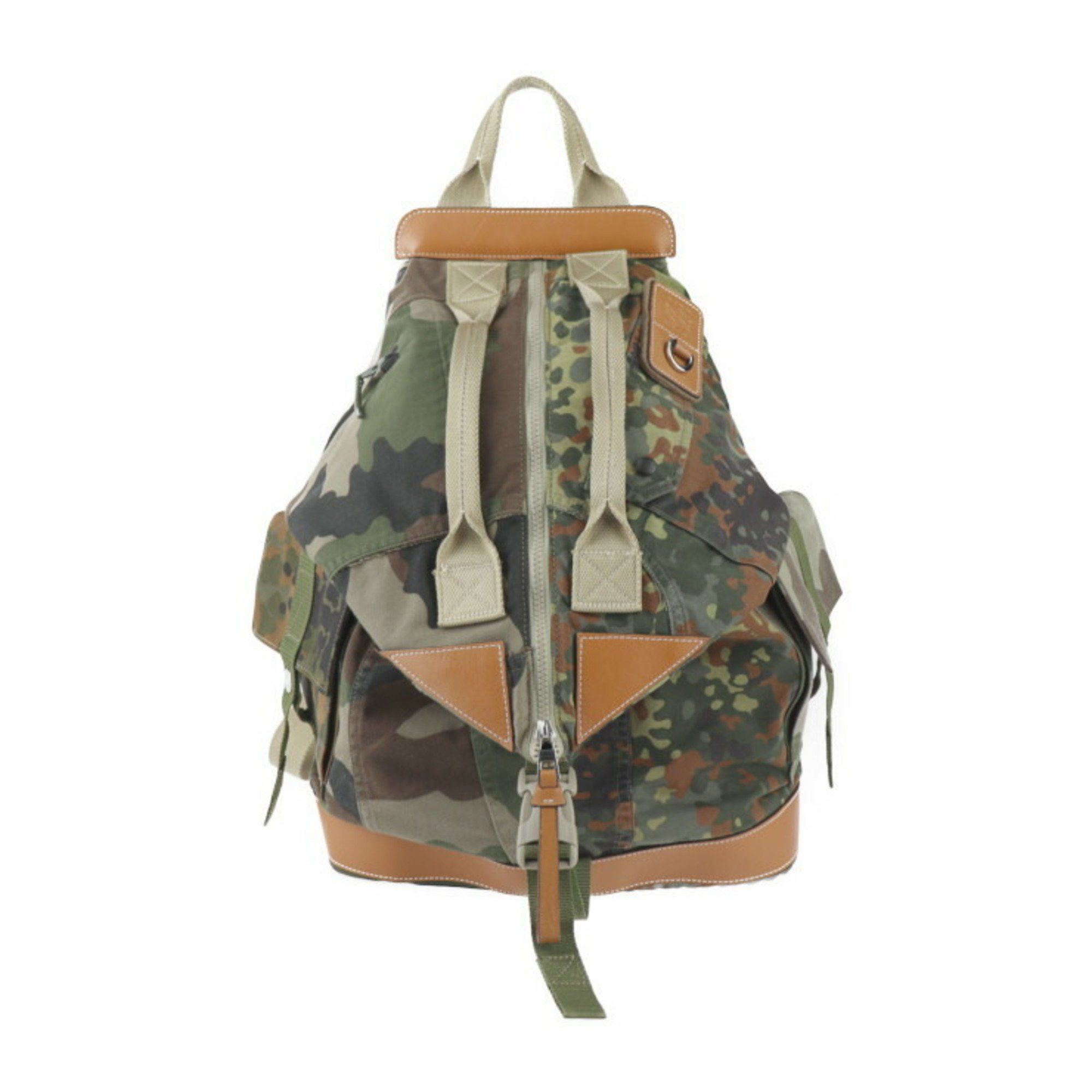 image of Loewe Convertible Backpack Rucksack/daypack Canvas Leather Green Multicolor Brown Camouflage Patter