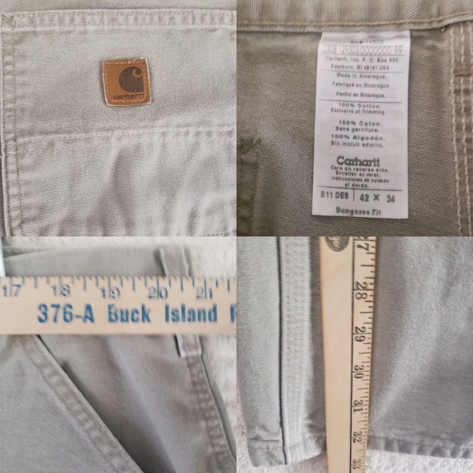 Carhartt VINTAGE? No — Carhartt B11 DES Work Pants Desert Khaki Dungaree Fit Carpenter Canvas 42x32.5 Size US 42 / EU 58 - 9 Thumbnail