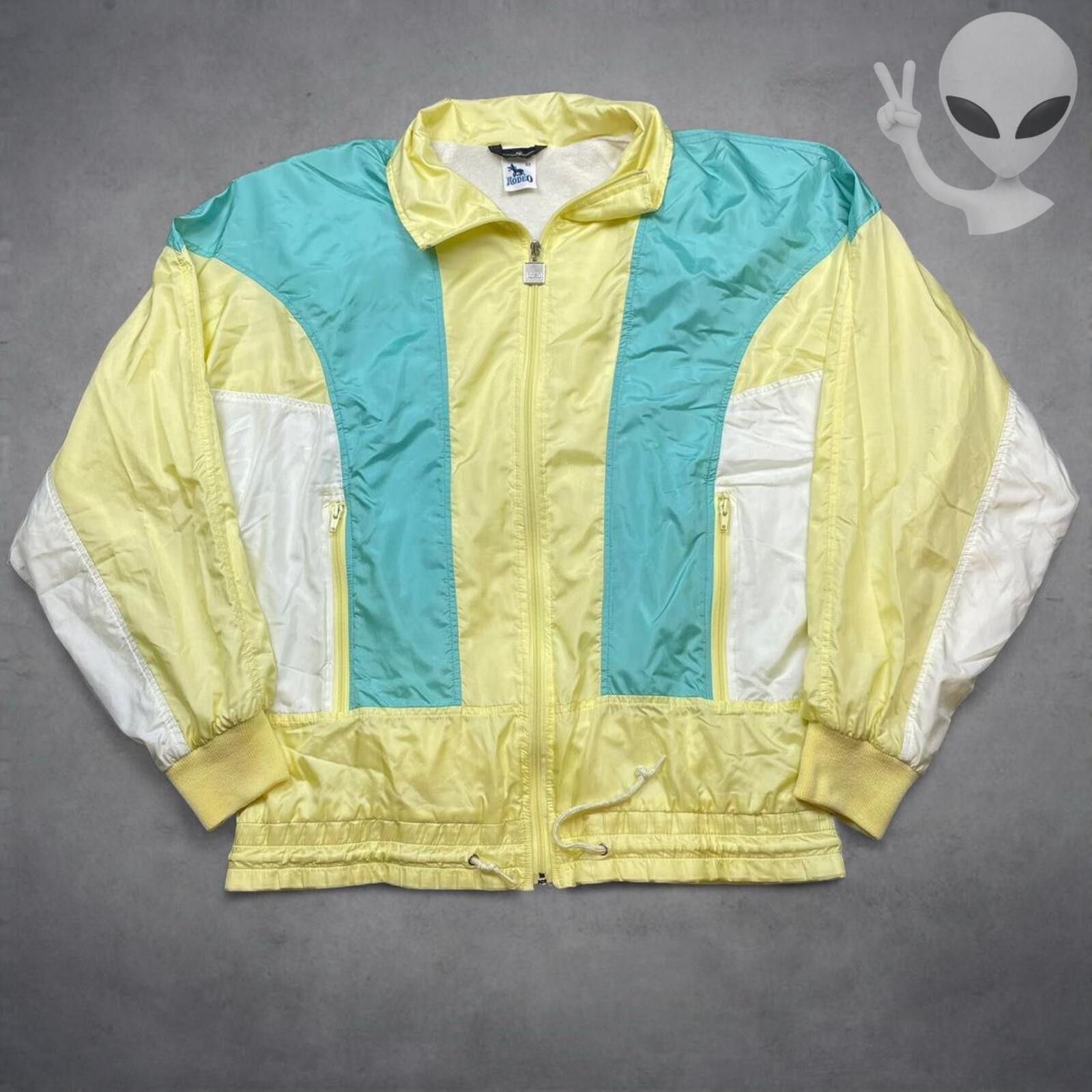 Romeo Gigli Rodeo Windbreaker Jacket Large Yellow Aqua Vintage 80s USA Size US L / EU 52-54 / 3 - 2 Thumbnail