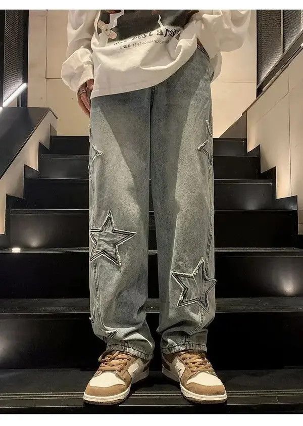 Japanese Brand Ayukawa x Kazue Blue Color Star Denim Pant Size US 29 - 4 Thumbnail