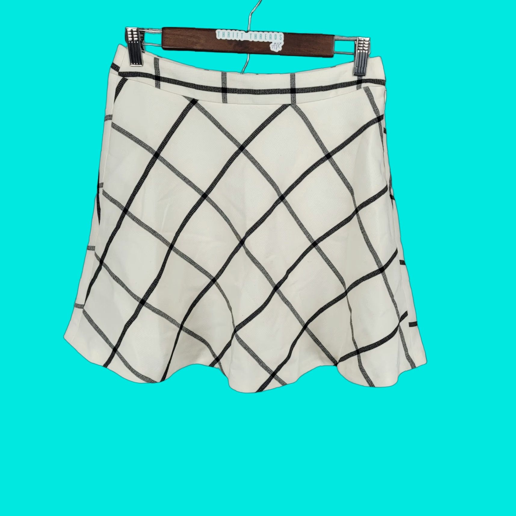 Loft NWT Loft Outlet Skirt A-Line Short Side Zip Ivory Grey Check Lined Women 2 Size 26" / US 2 / IT 38 - 1 Thumbnail