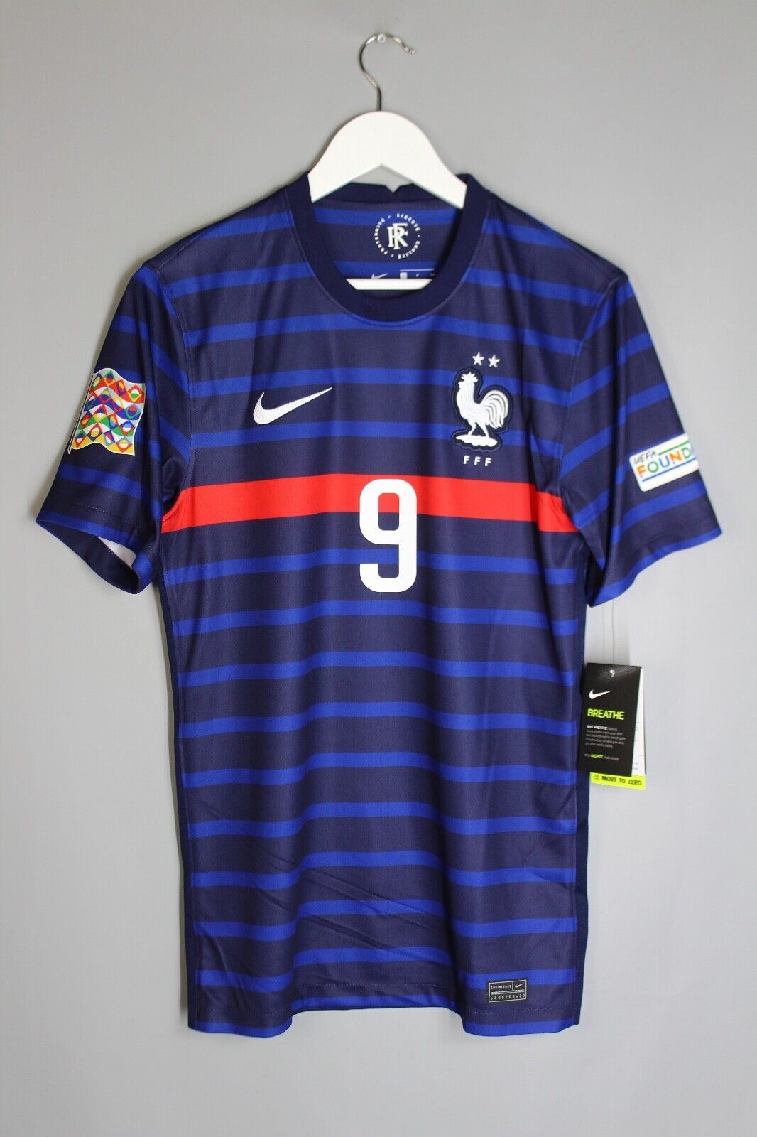 image of Nike France Team 2020 Home Football Jersey Shirt 9 Giroud in Blue, Men's (Size Small)