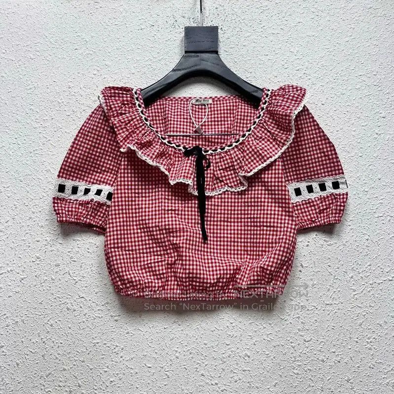 Miu Miu Miu Miu Red Gingham Ruffle Short Sleeve Top . Size XXS / US 00 / IT 34 - 1 Thumbnail