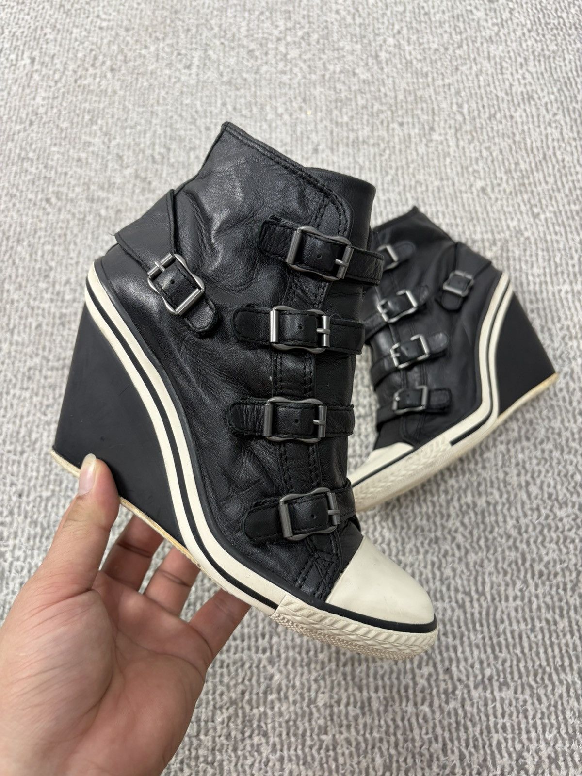 Ash Thelma Wedge Genial Buckled Leather Size 37